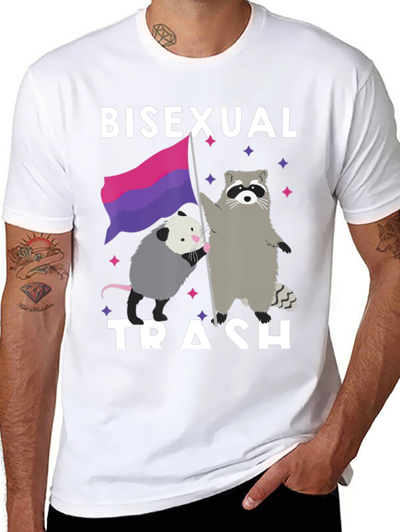 Bisexual Trash T-Shirt - Pride Opossum & Raccoon Design