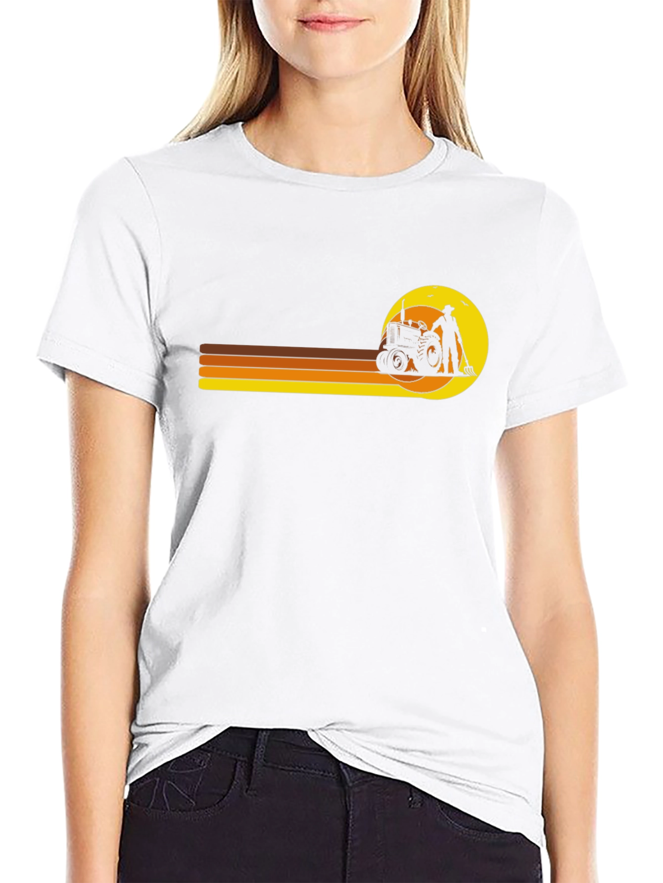 Retro Farmer T-Shirt: Tractor & Sunset Design