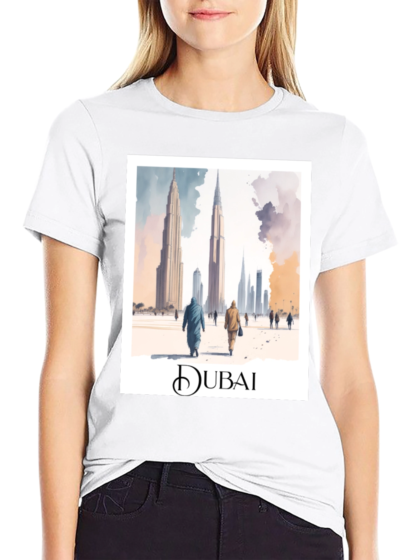 Dubai Skyline Graphic Tee - Black Cotton
