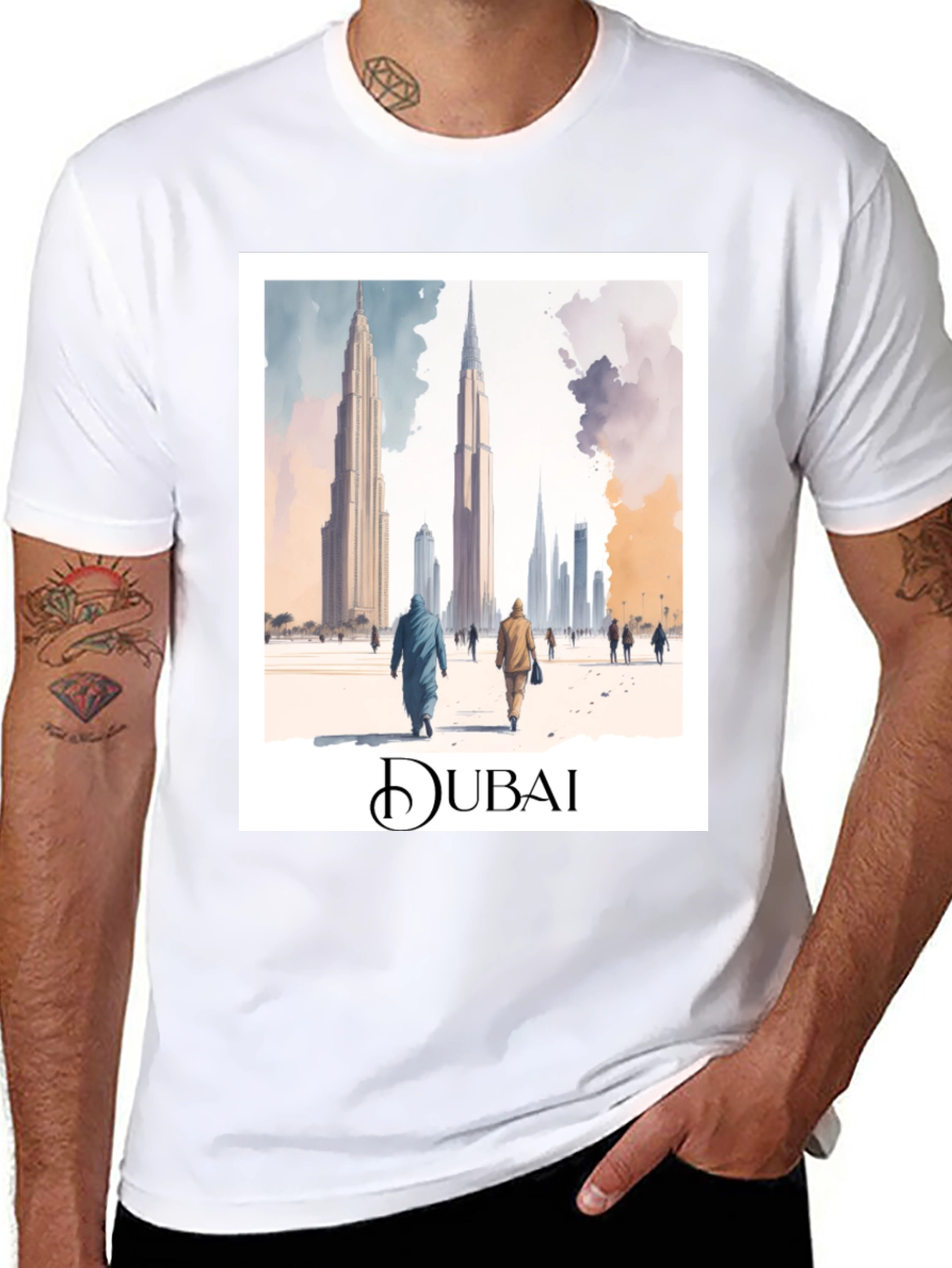 Dubai Skyline Graphic Tee - Black Cotton