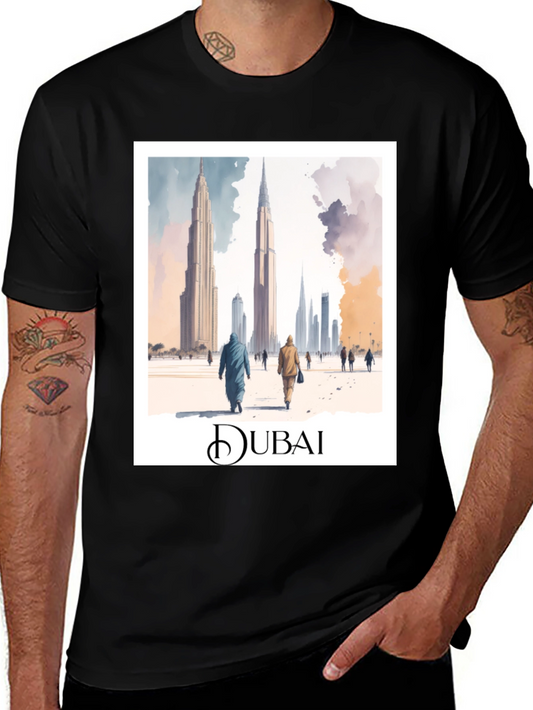 Dubai Skyline Graphic Tee - Black Cotton