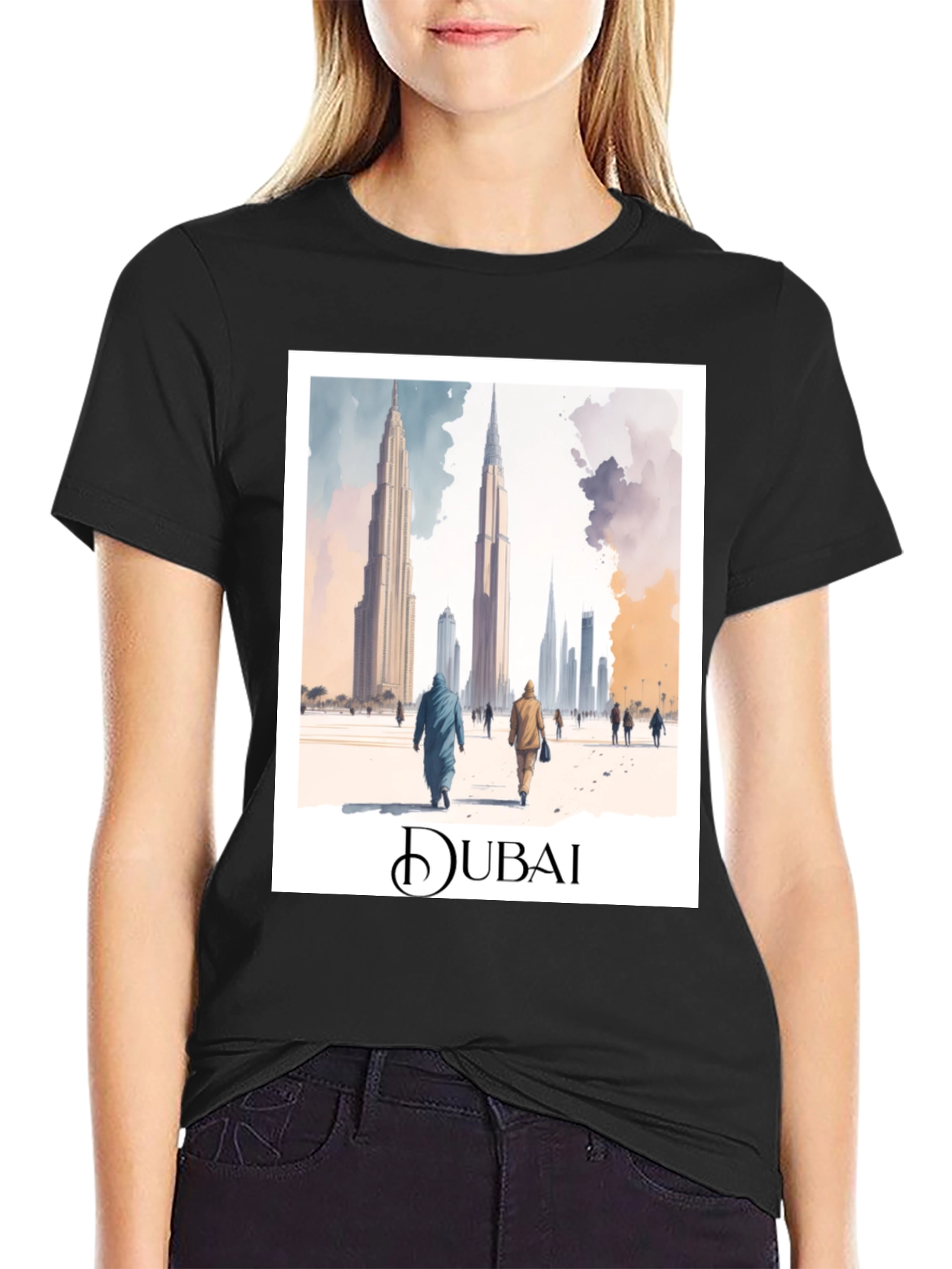 Dubai Skyline Graphic Tee - Black Cotton