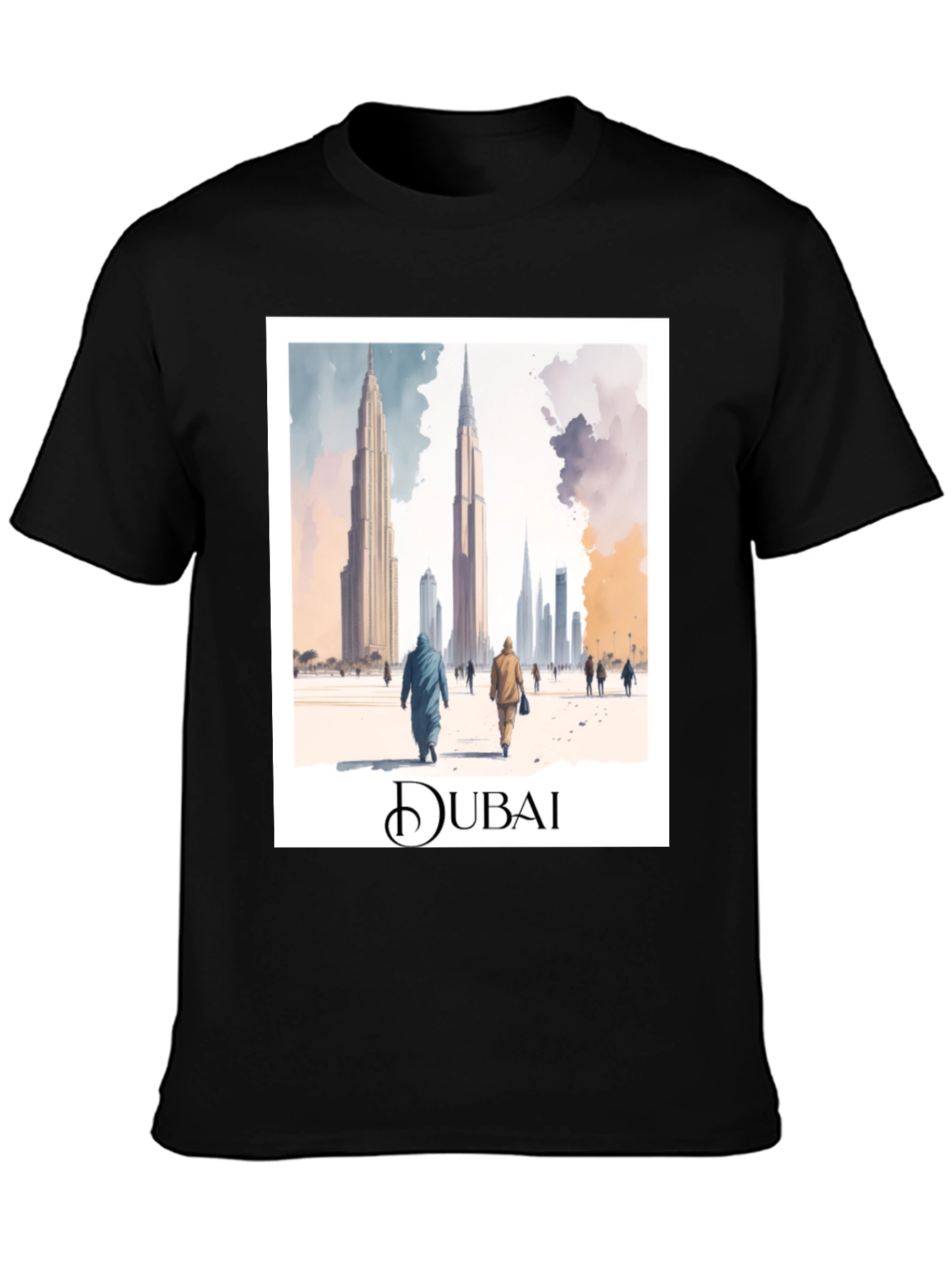 Dubai Skyline Graphic Tee - Black Cotton