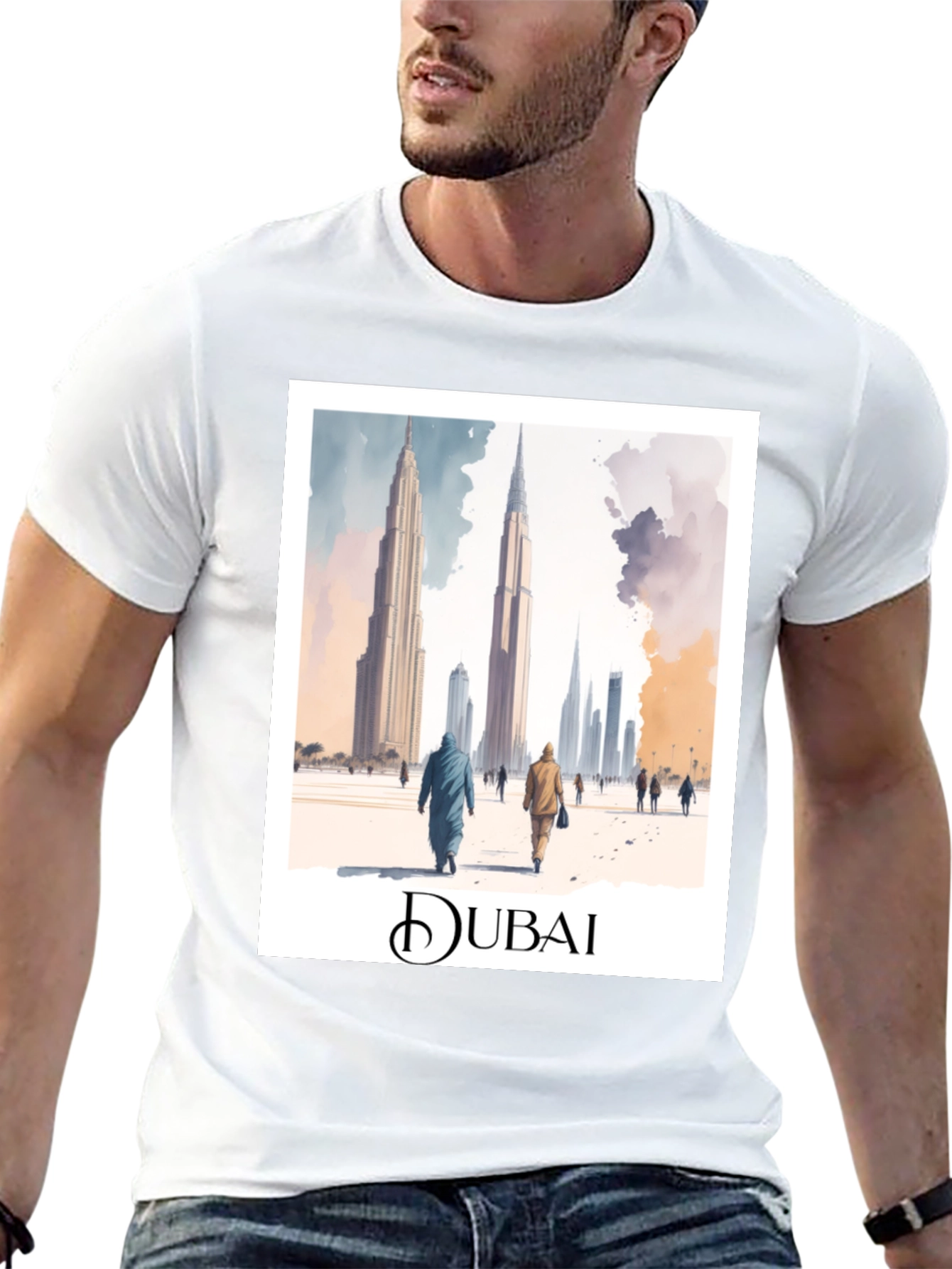 Dubai Skyline Graphic Tee - Black Cotton