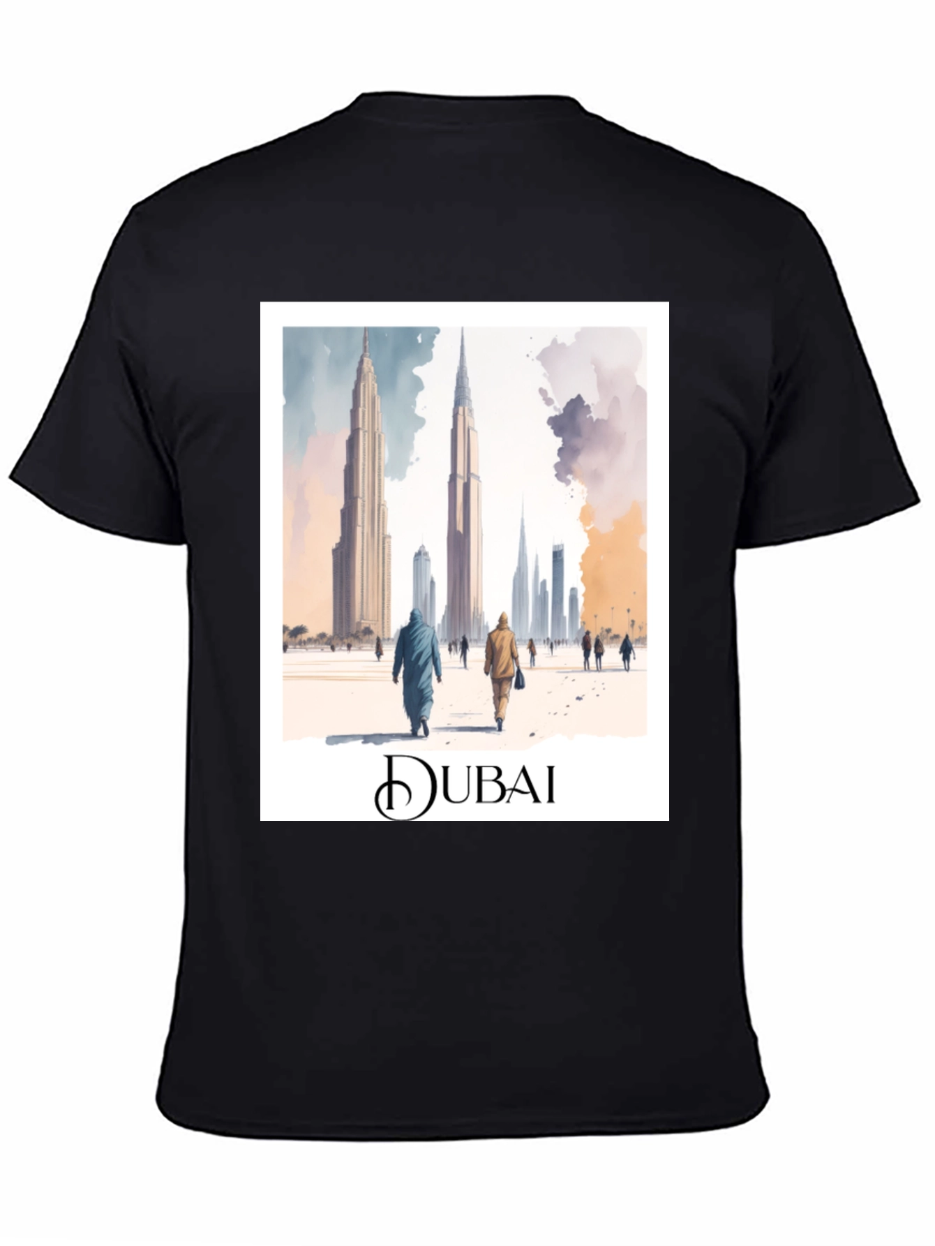 Dubai Skyline Graphic Tee - Black Cotton