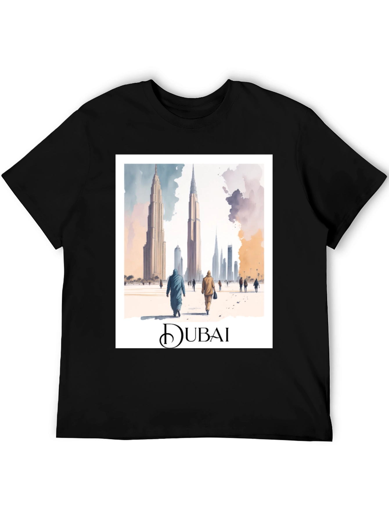 Dubai Skyline Graphic Tee - Black Cotton