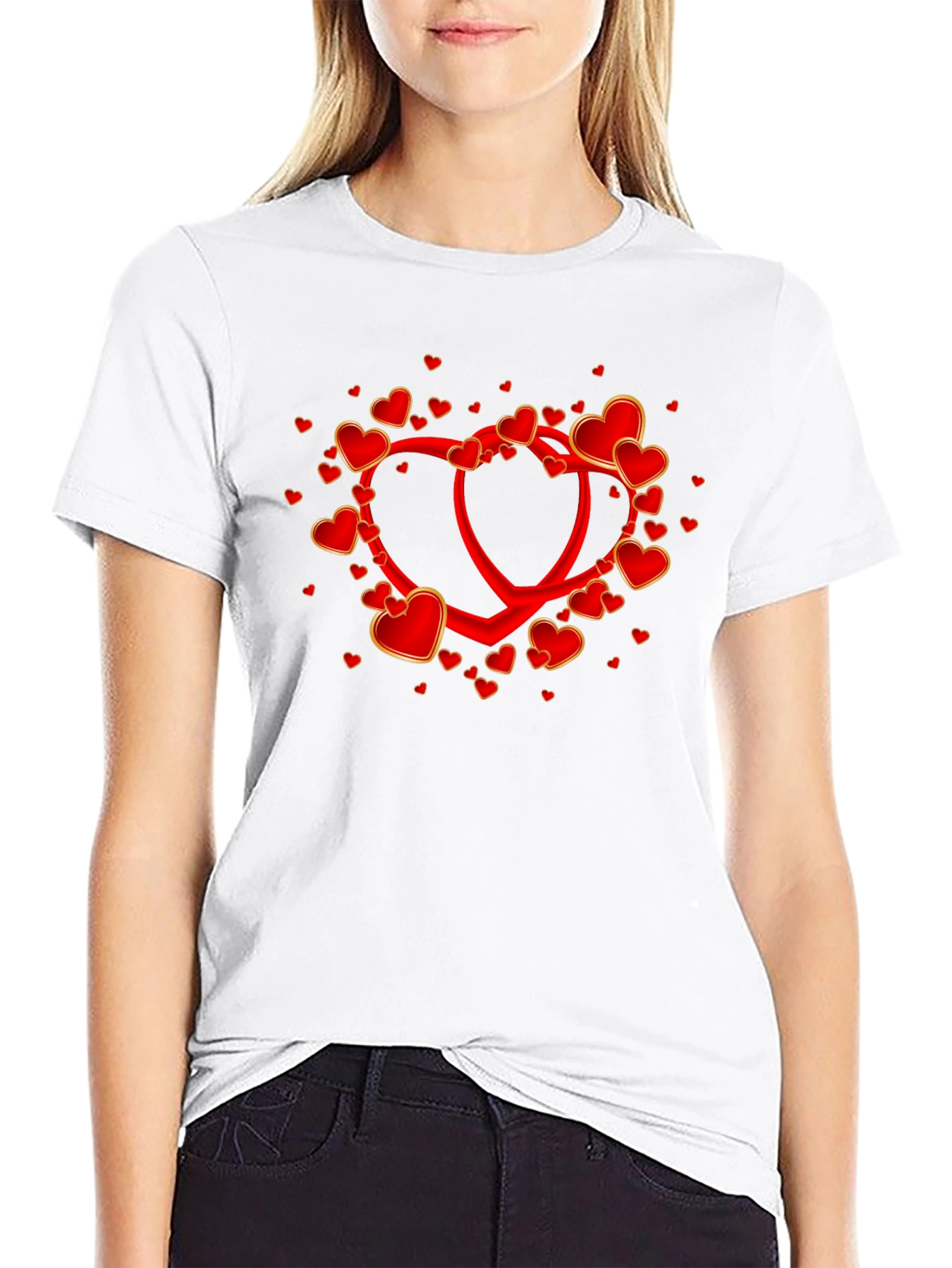 Heart Valentines Day Graphic Tee - Black Cotton Casual
