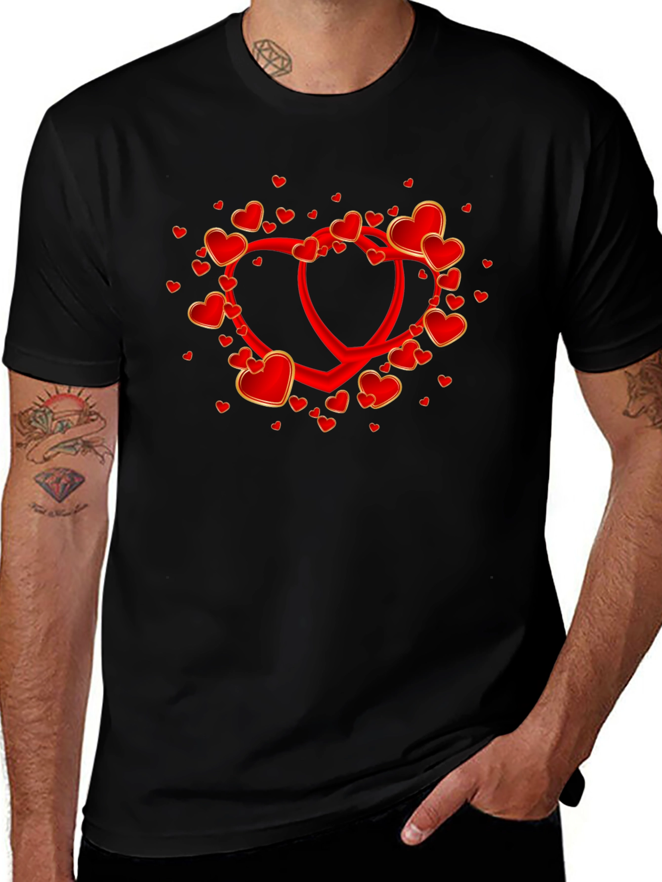 Heart Valentines Day Graphic Tee - Black Cotton Casual
