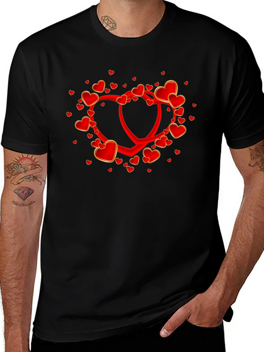 Heart Valentines Day Graphic Tee - Black Cotton Casual