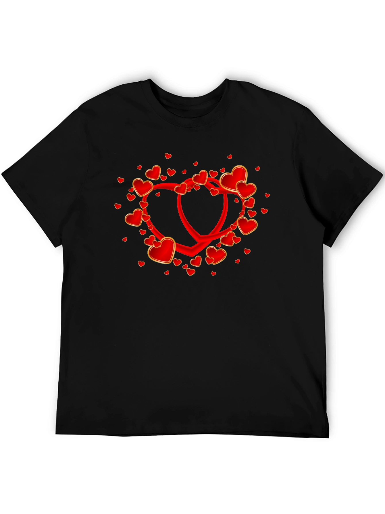 Heart Valentines Day Graphic Tee - Black Cotton Casual