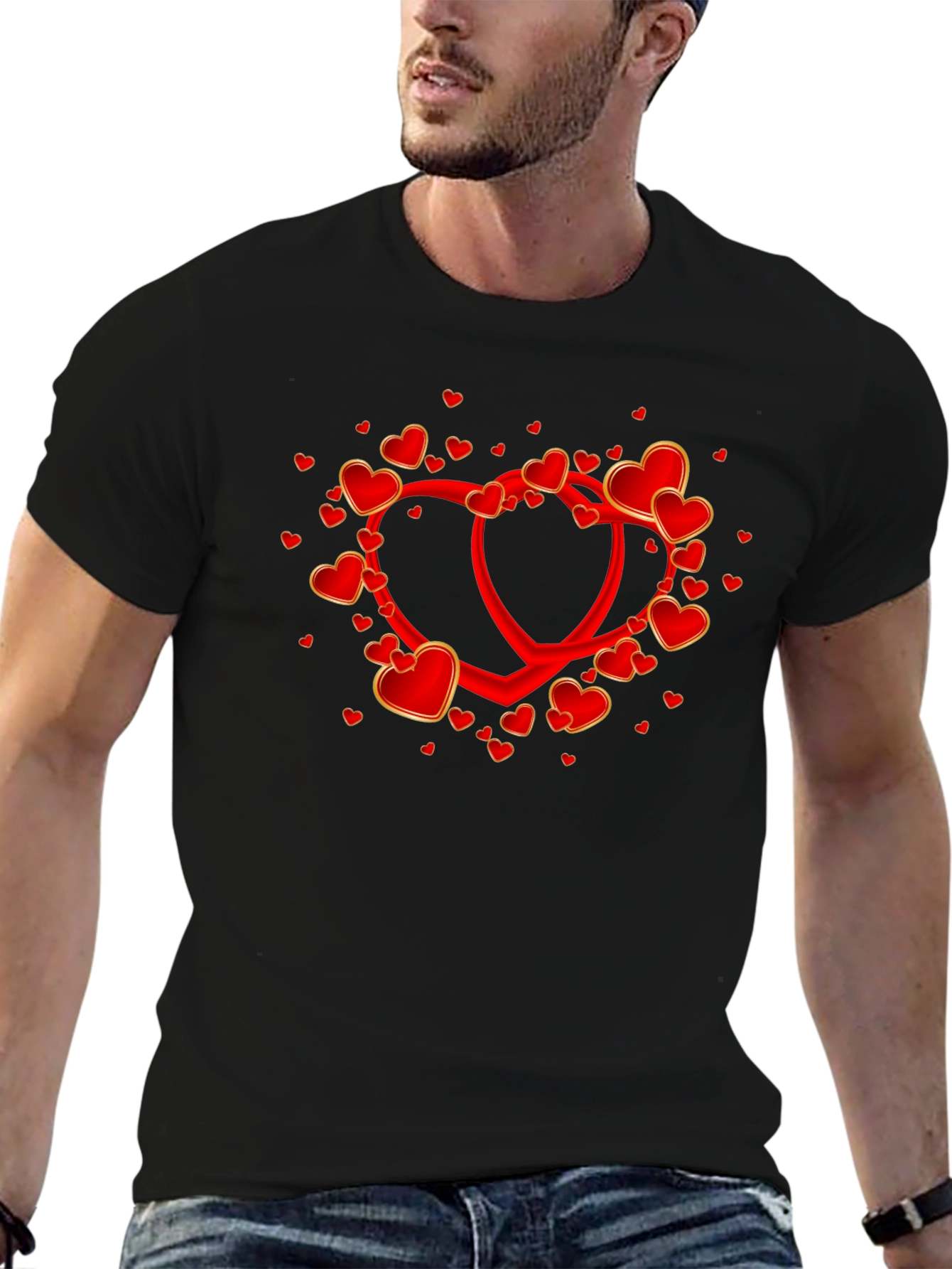 Heart Valentines Day Graphic Tee - Black Cotton Casual