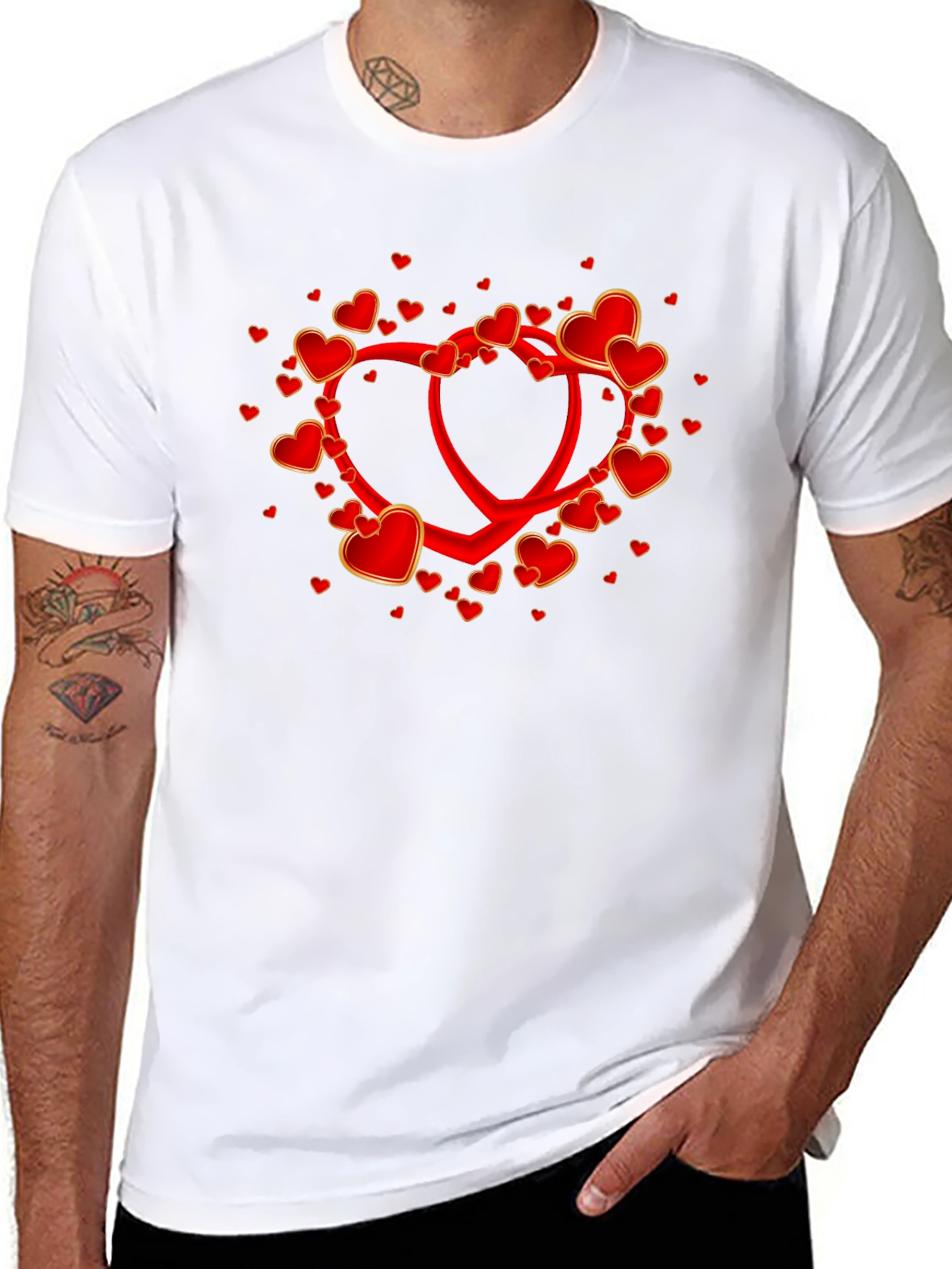 Heart Valentines Day Graphic Tee - Black Cotton Casual
