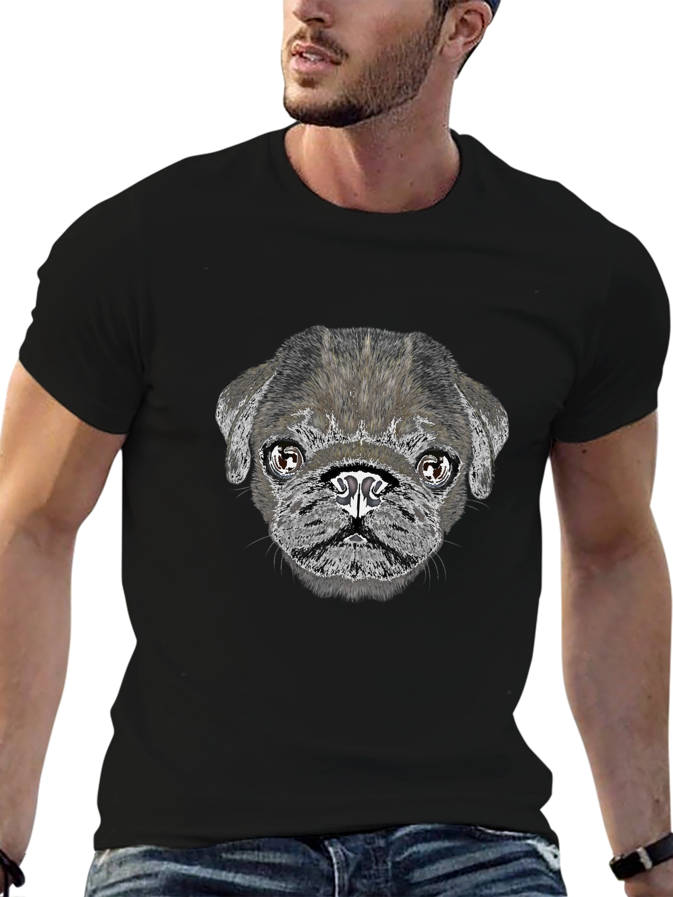 Pug Dog Graphic T-Shirt - Casual Black Tee