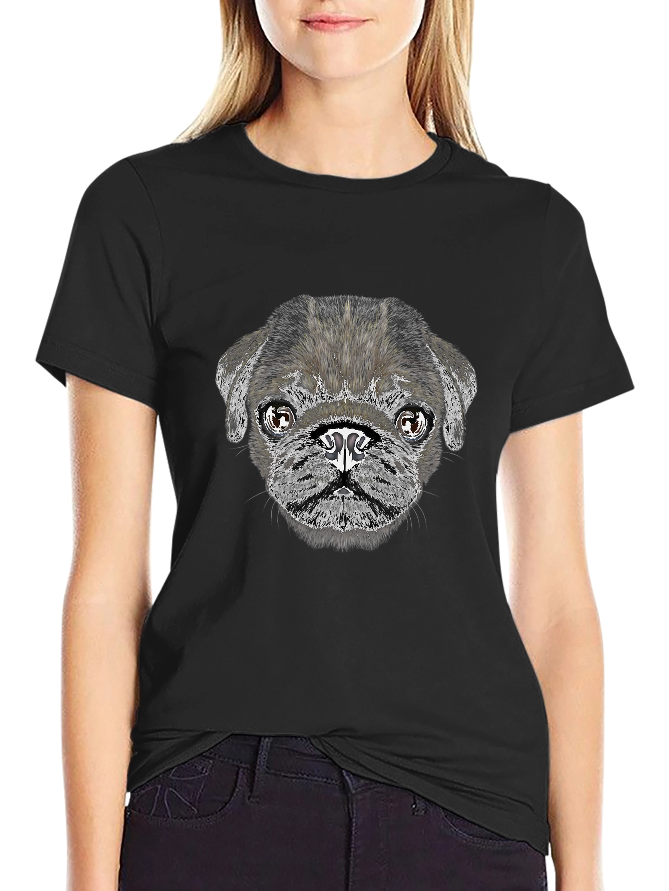 Pug Dog Graphic T-Shirt - Casual Black Tee