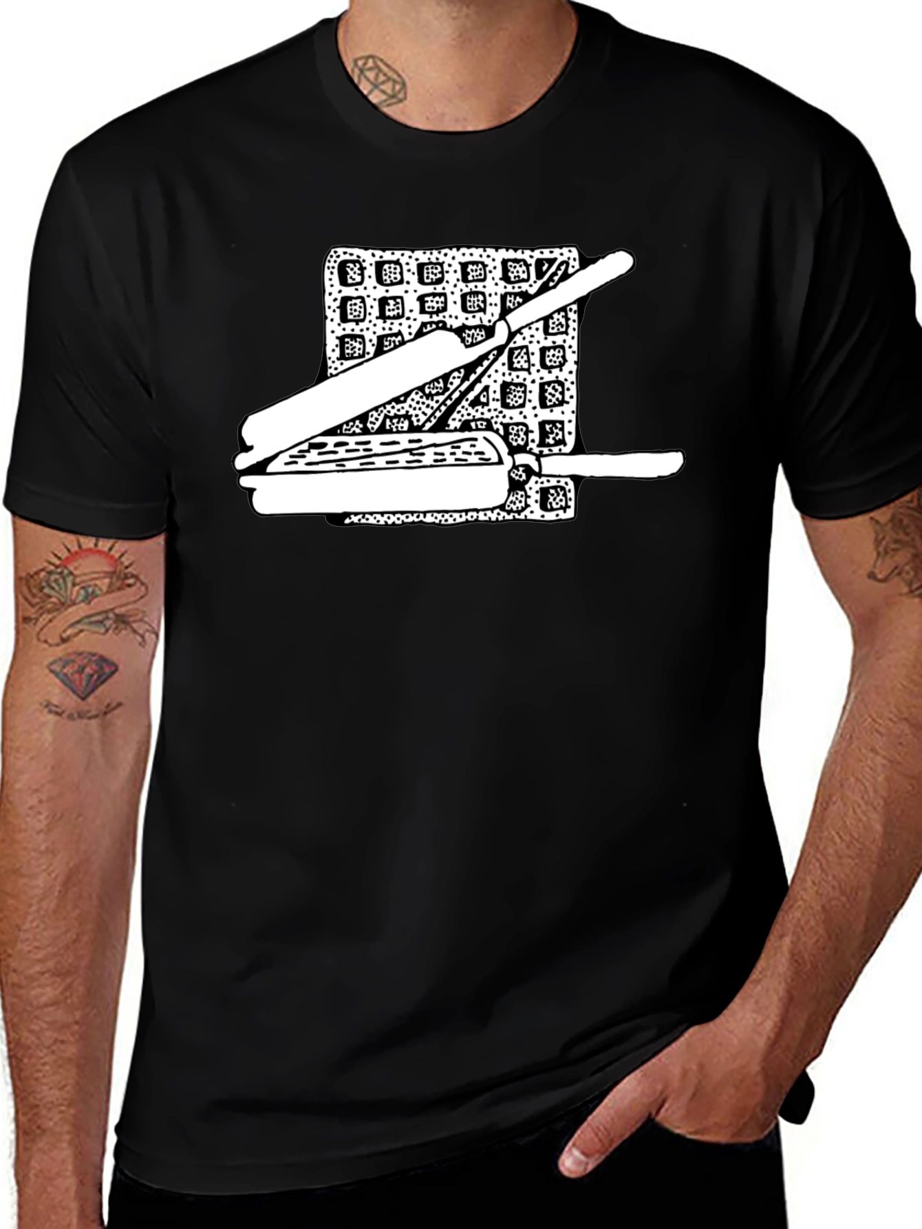 Waffle & Cutlery Graphic Tee - Black Cotton