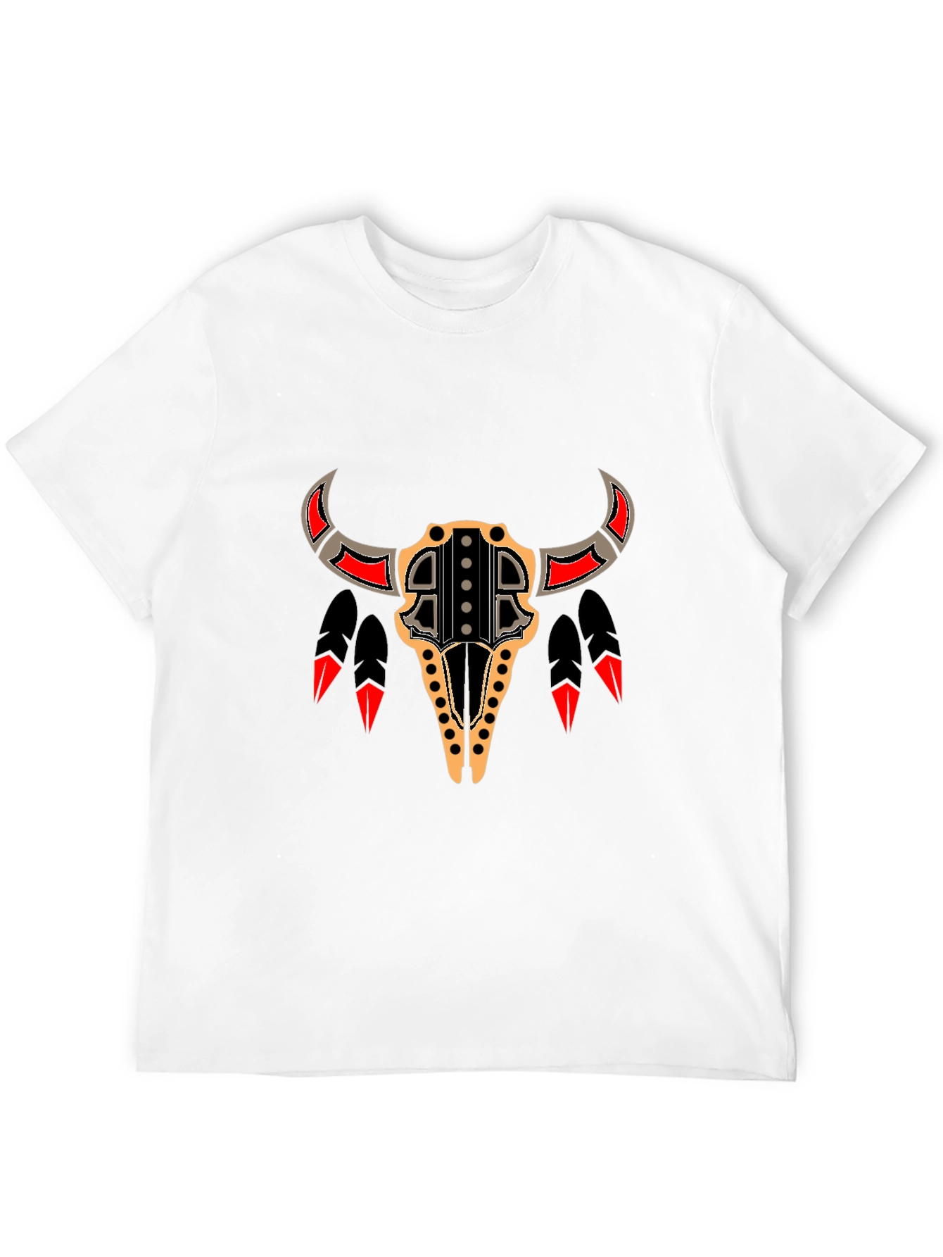 Tribal Bull Skull Graphic Tee - Black