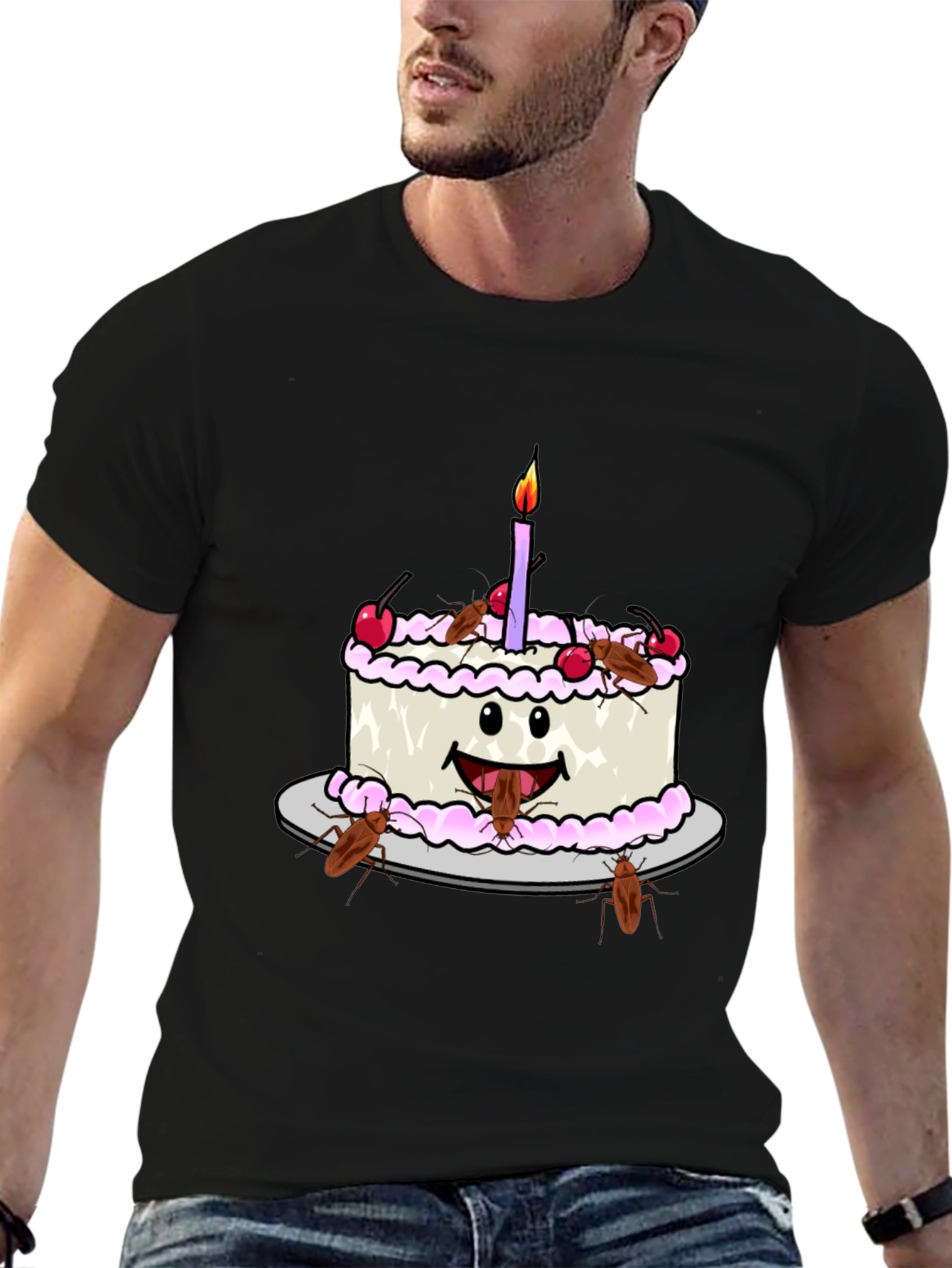 Funny Cockroach Birthday Cake Graphic Tee