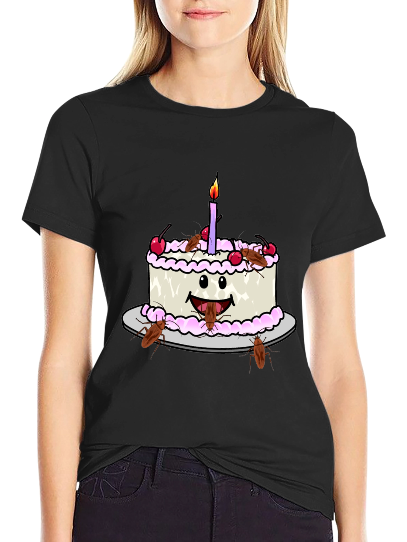 Funny Cockroach Birthday Cake Graphic Tee