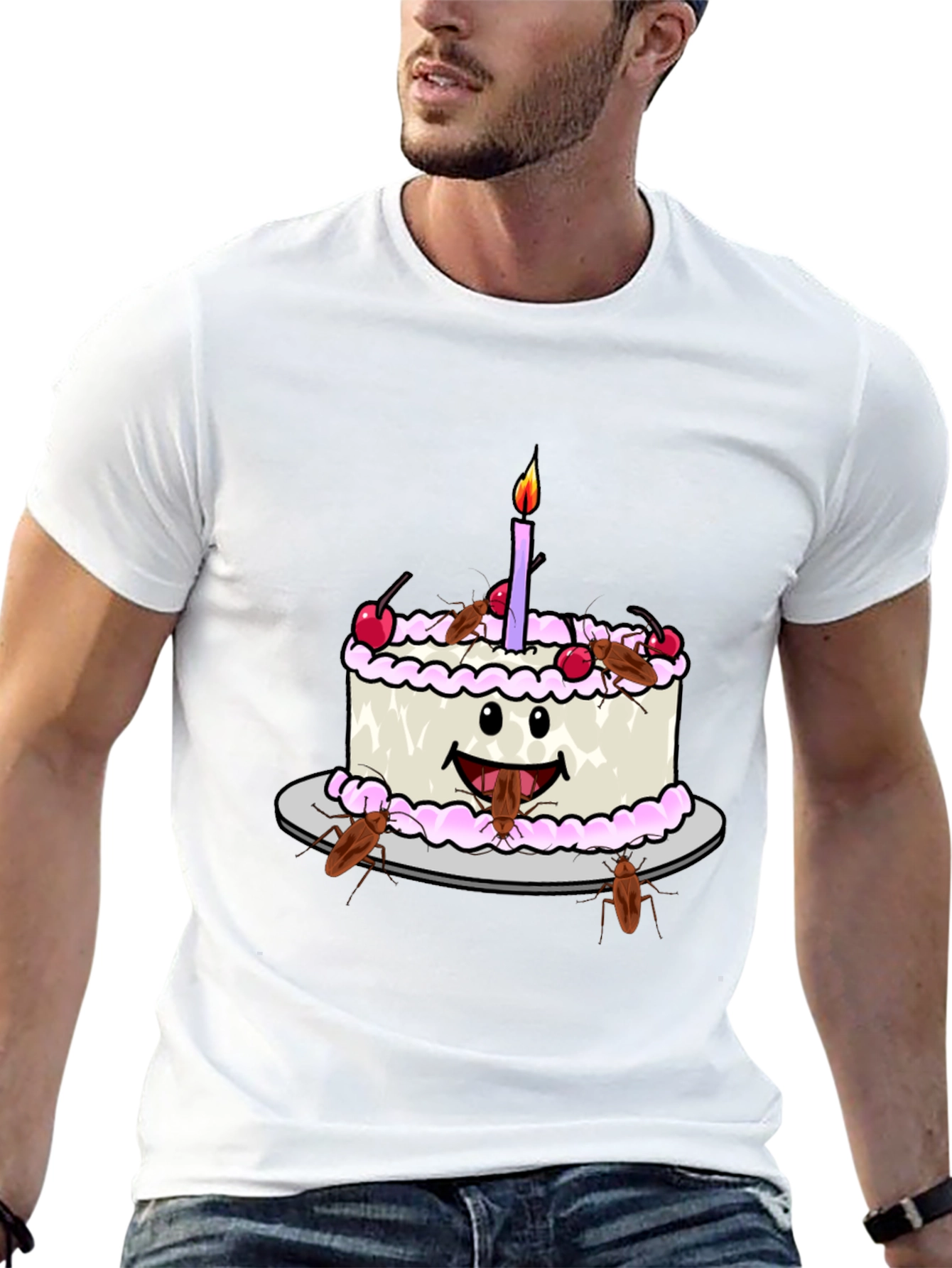 Funny Cockroach Birthday Cake Graphic Tee