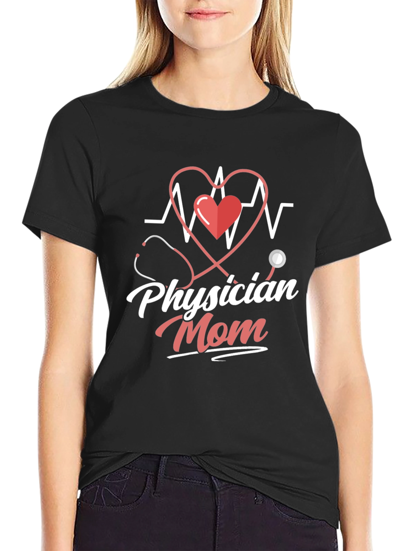 Physician Mom T-Shirt - Doctor Heartbeat Design