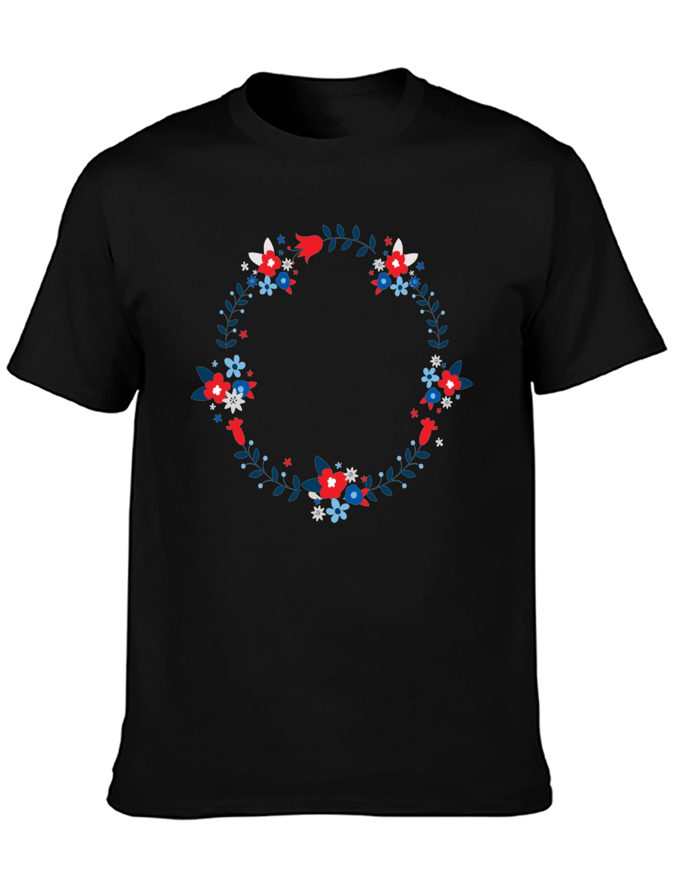 Floral Wreath Black T-Shirt