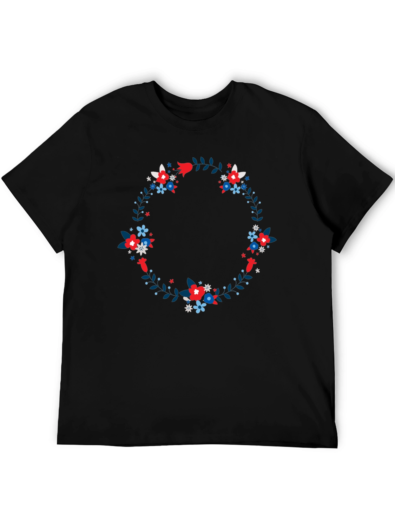 Floral Wreath Black T-Shirt