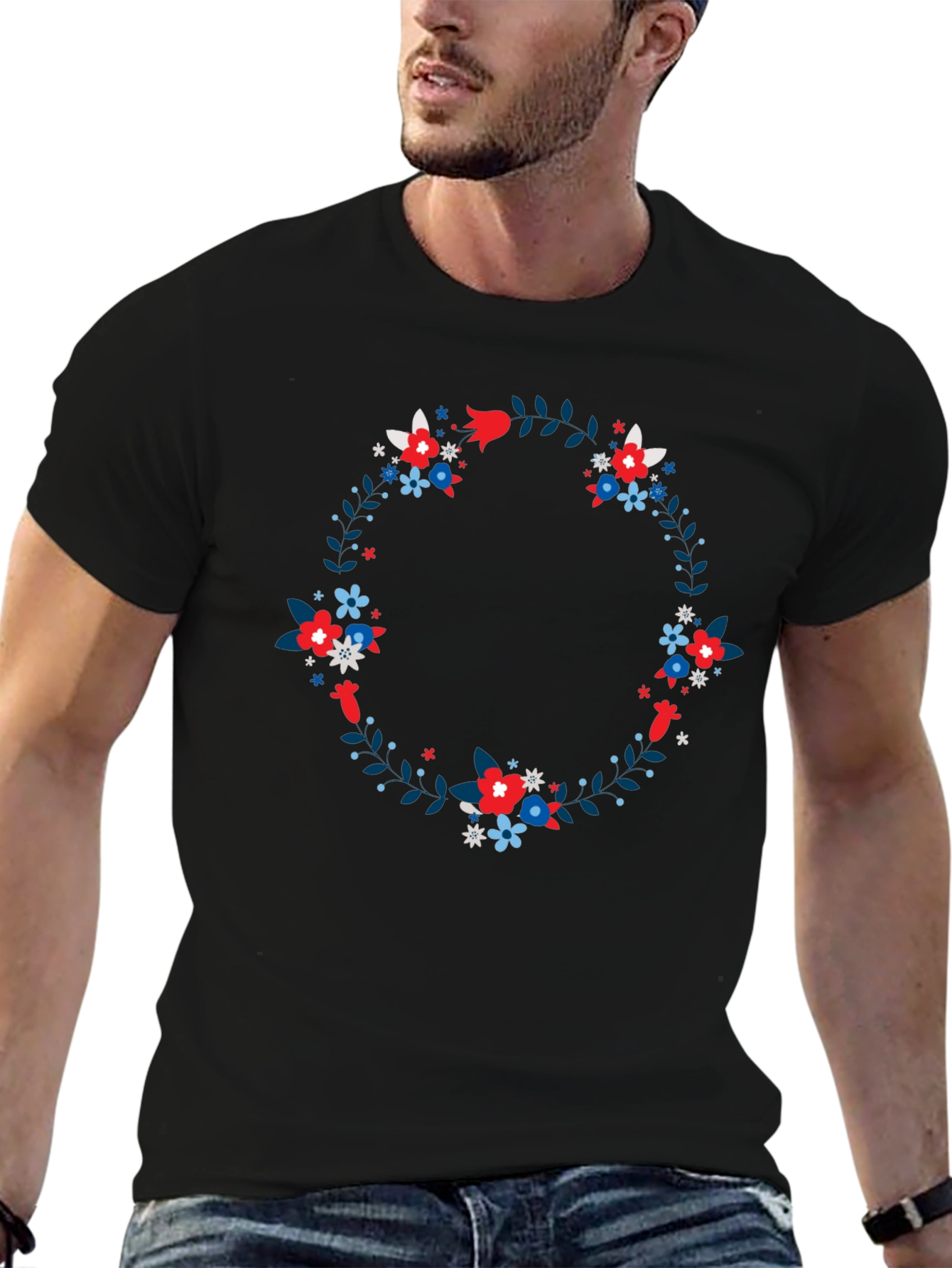Floral Wreath Black T-Shirt