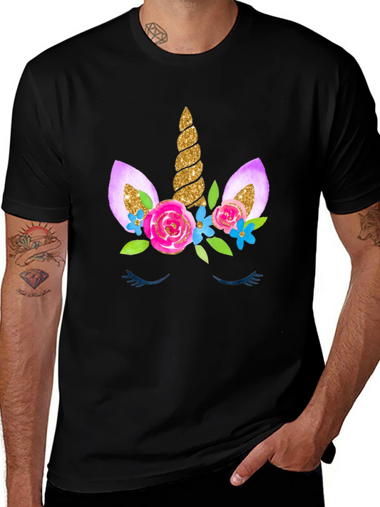 Unicorn Floral T-Shirt - Black Cotton Tee