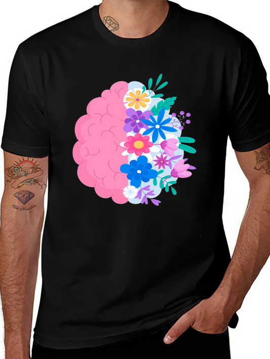 Floral Brain Graphic Tee - Black