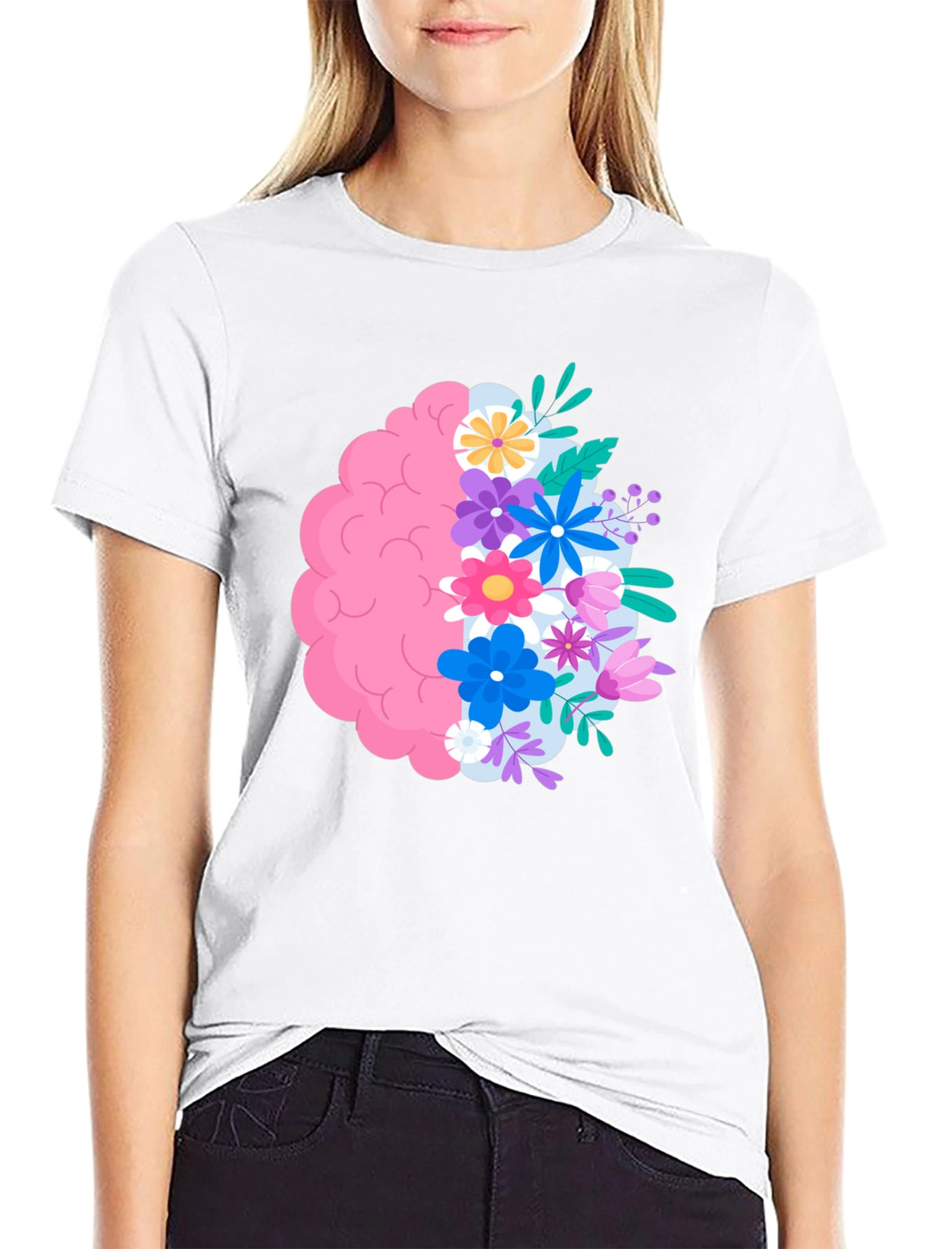 Floral Brain Graphic Tee - Black