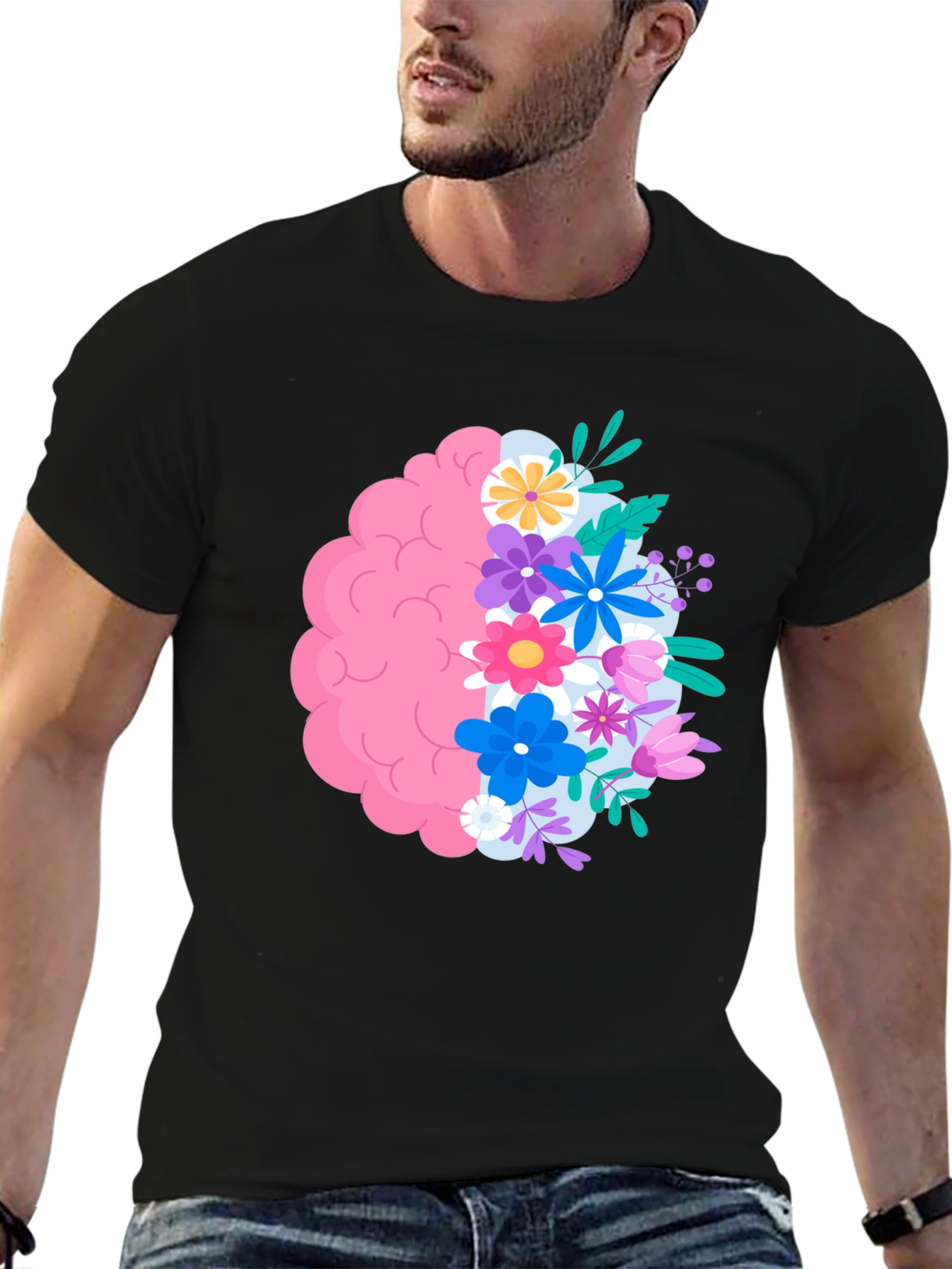 Floral Brain Graphic Tee - Black