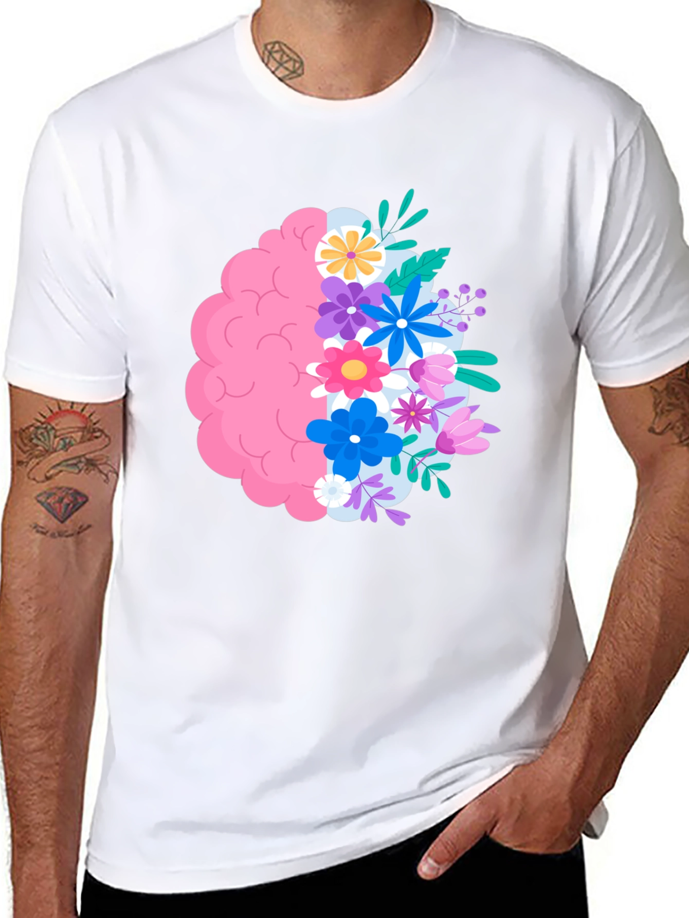 Floral Brain Graphic Tee - Black