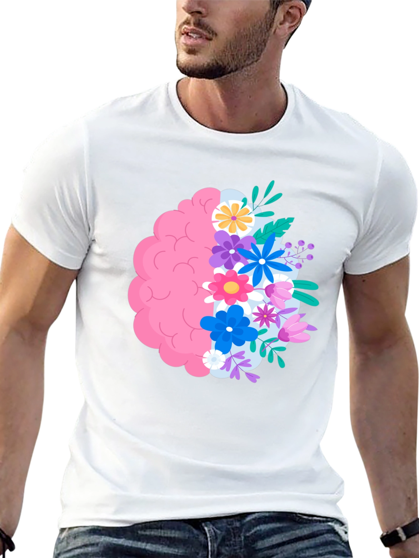 Floral Brain Graphic Tee - Black