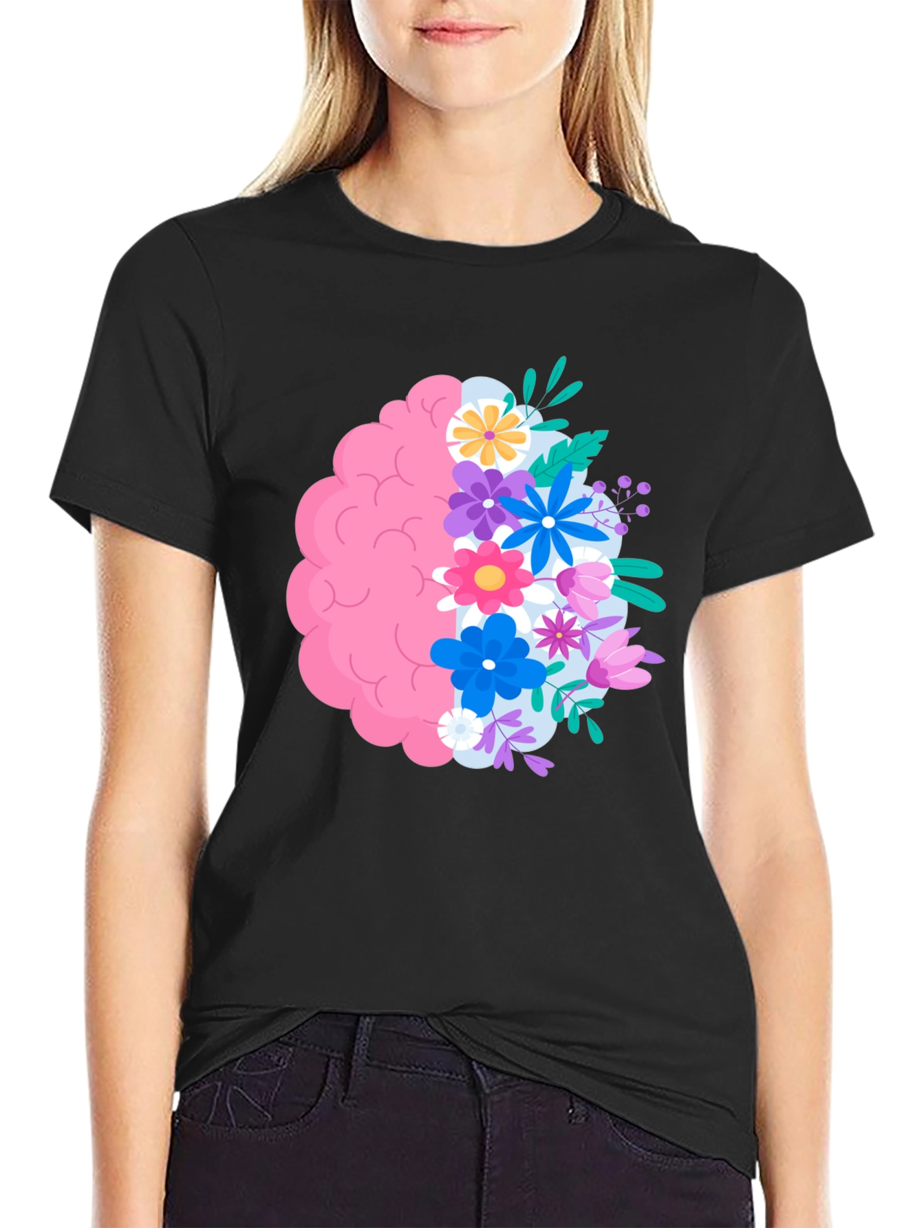 Floral Brain Graphic Tee - Black