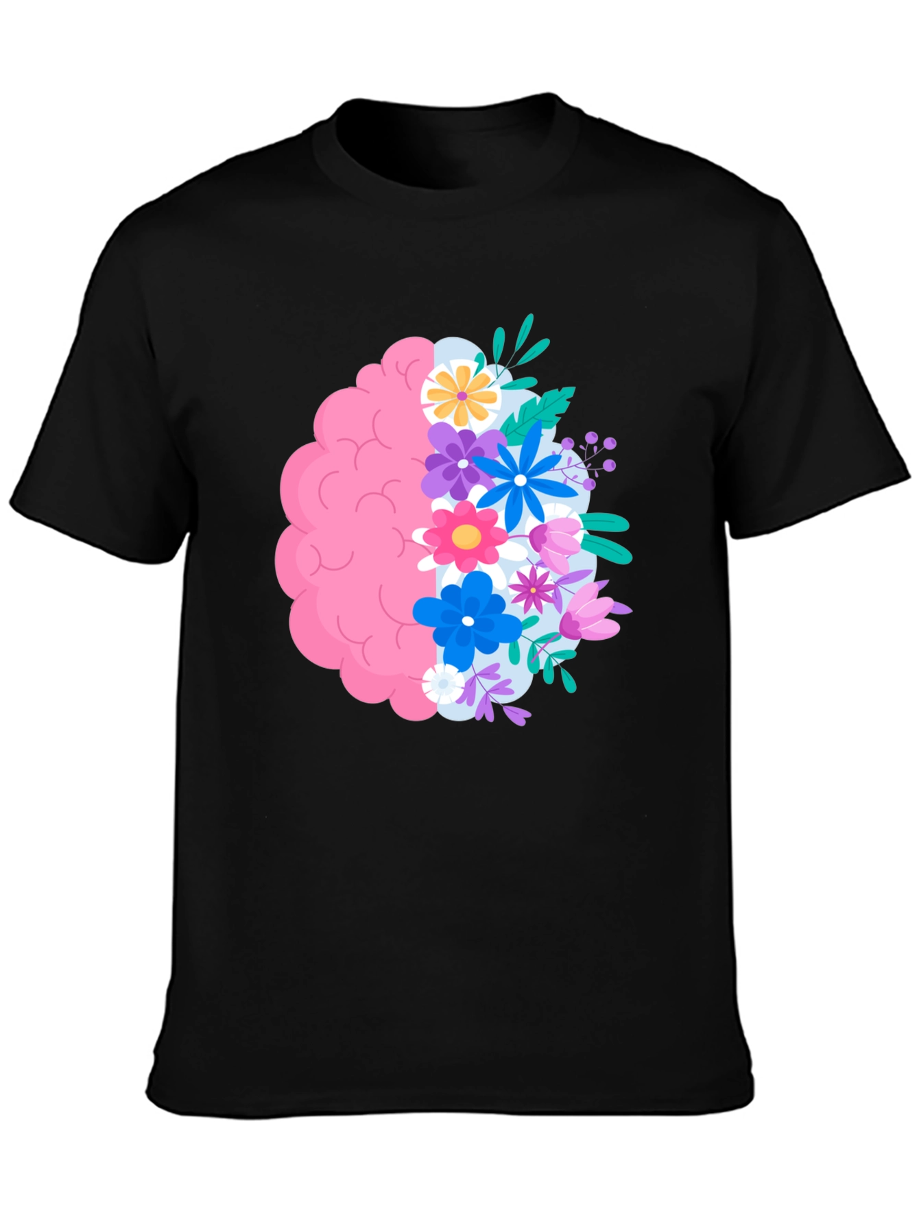 Floral Brain Graphic Tee - Black