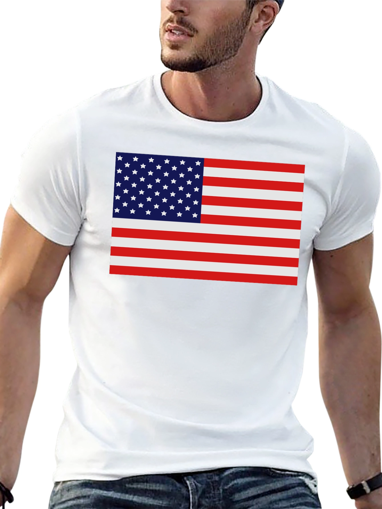 American Flag Graphic Tee - Black Crew Neck Shirt