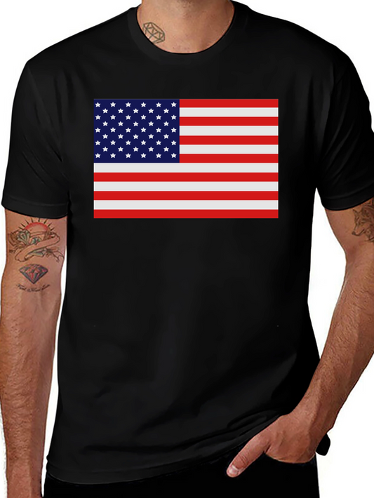 American Flag Graphic Tee - Black Crew Neck Shirt