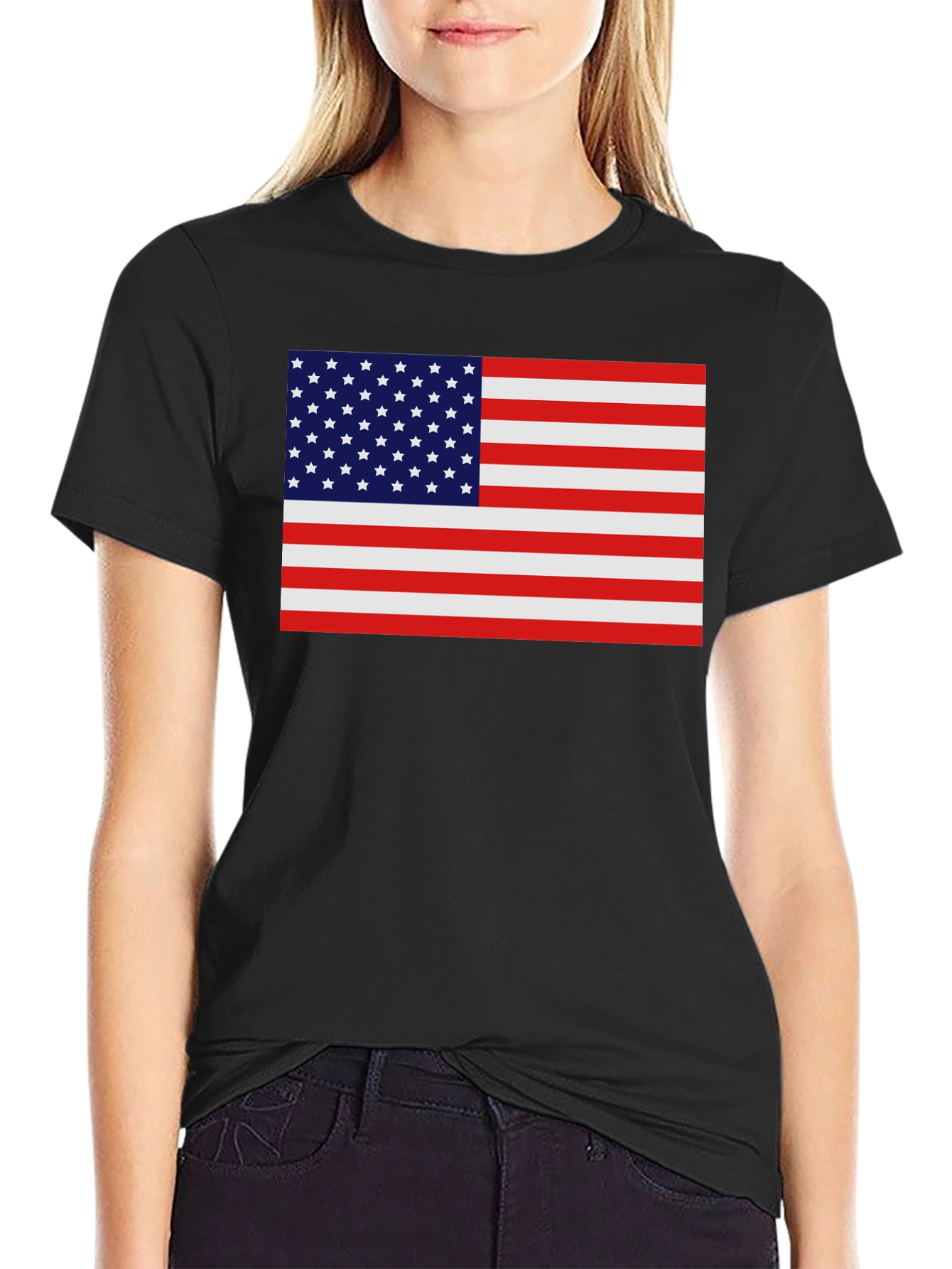 American Flag Graphic Tee - Black Crew Neck Shirt