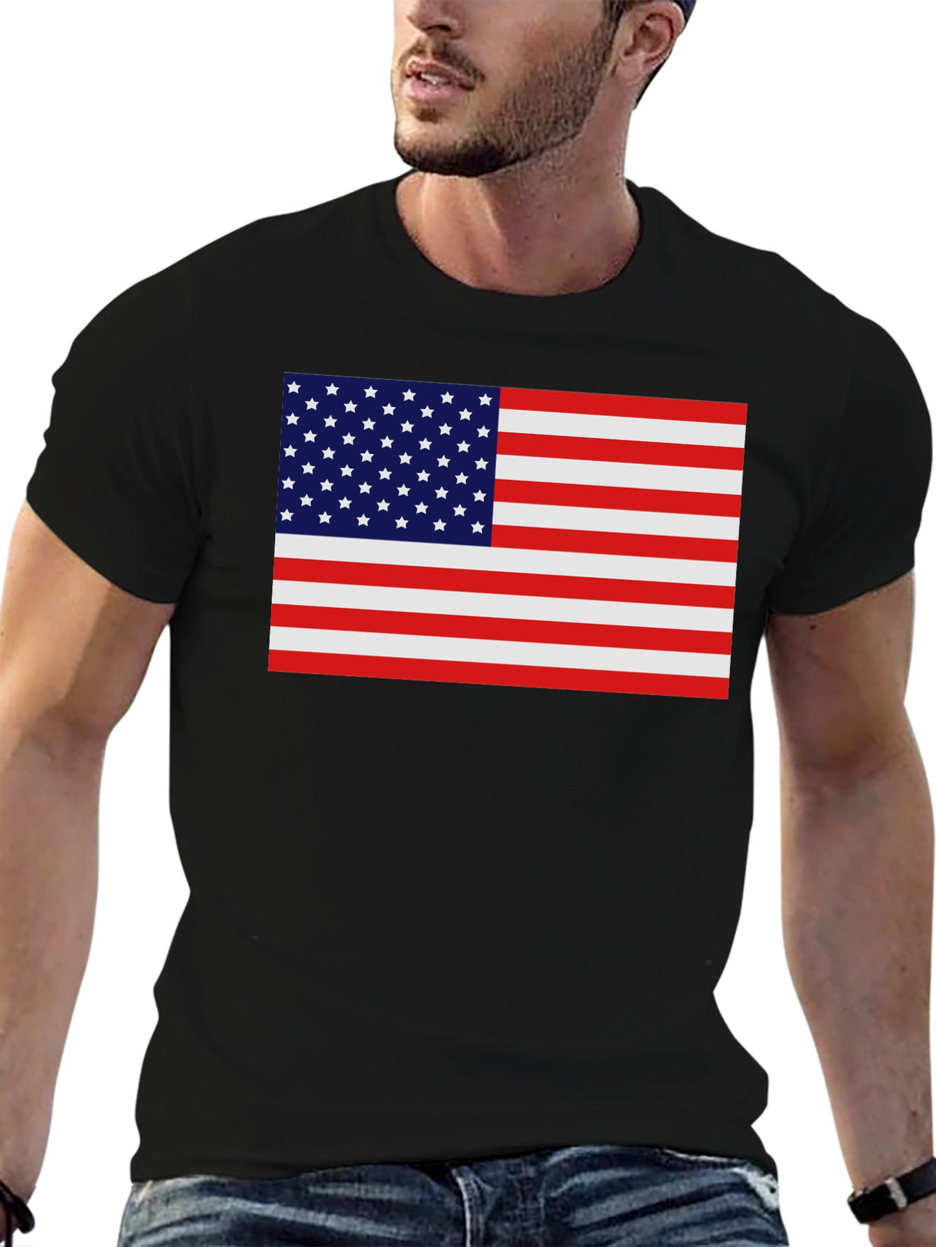 American Flag Graphic Tee - Black Crew Neck Shirt