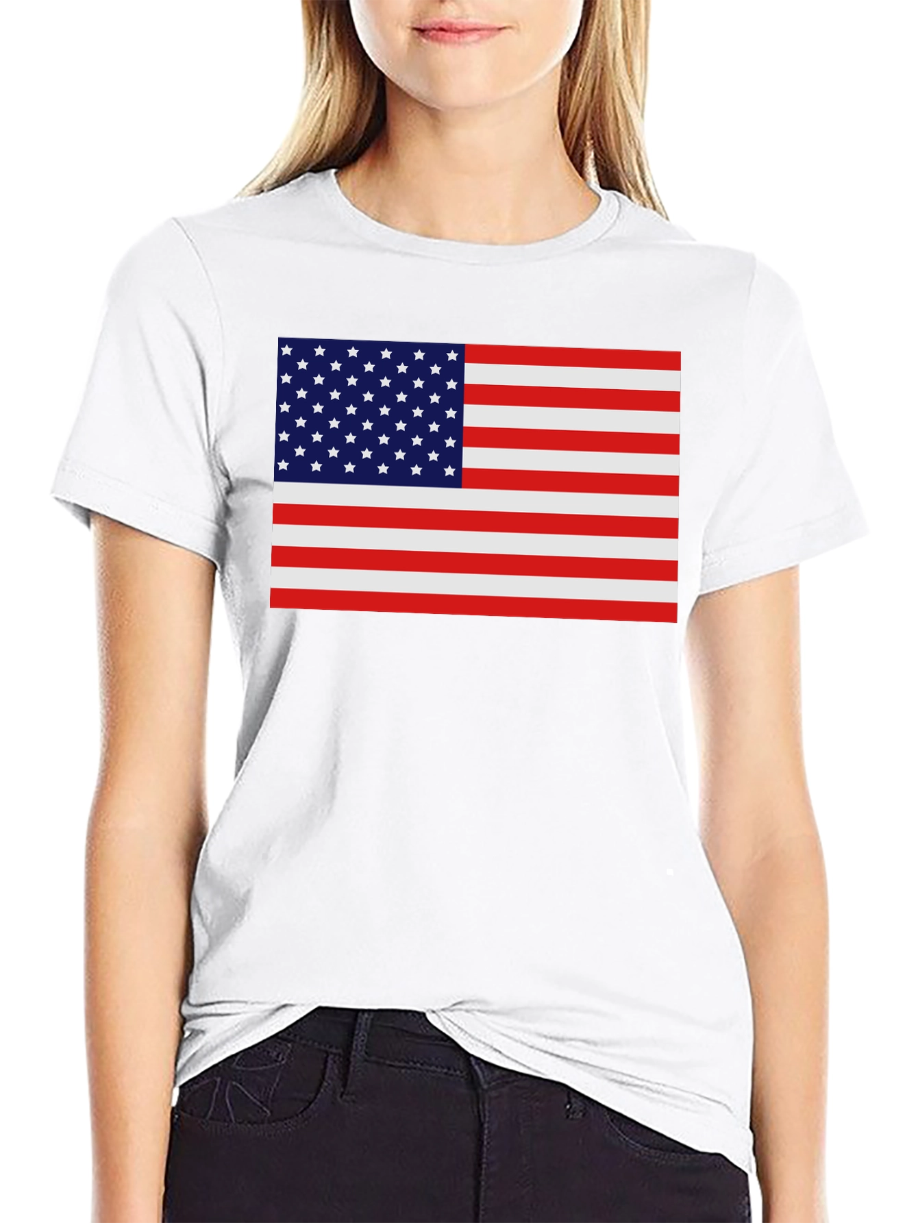 American Flag Graphic Tee - Black Crew Neck Shirt