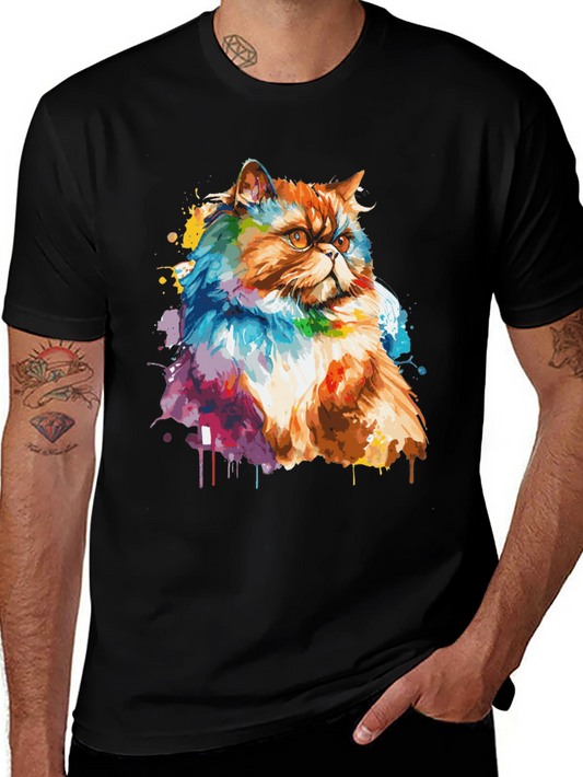 Watercolor Cat Graphic T-Shirt - Unisex Black Tee