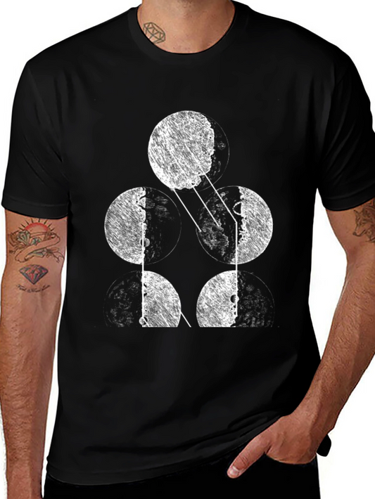 Abstract Moon Phases Graphic Tee - Black