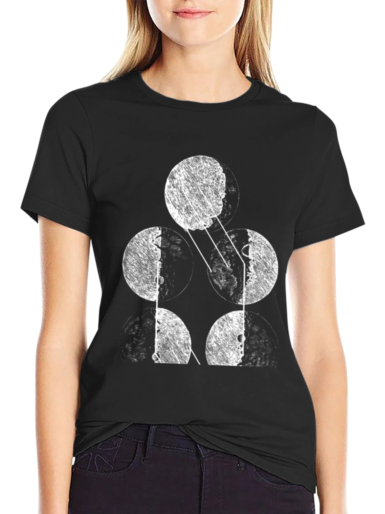 Abstract Moon Phases Graphic Tee - Black