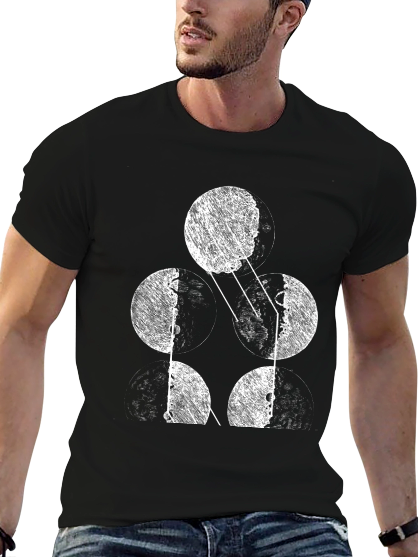 Abstract Moon Phases Graphic Tee - Black