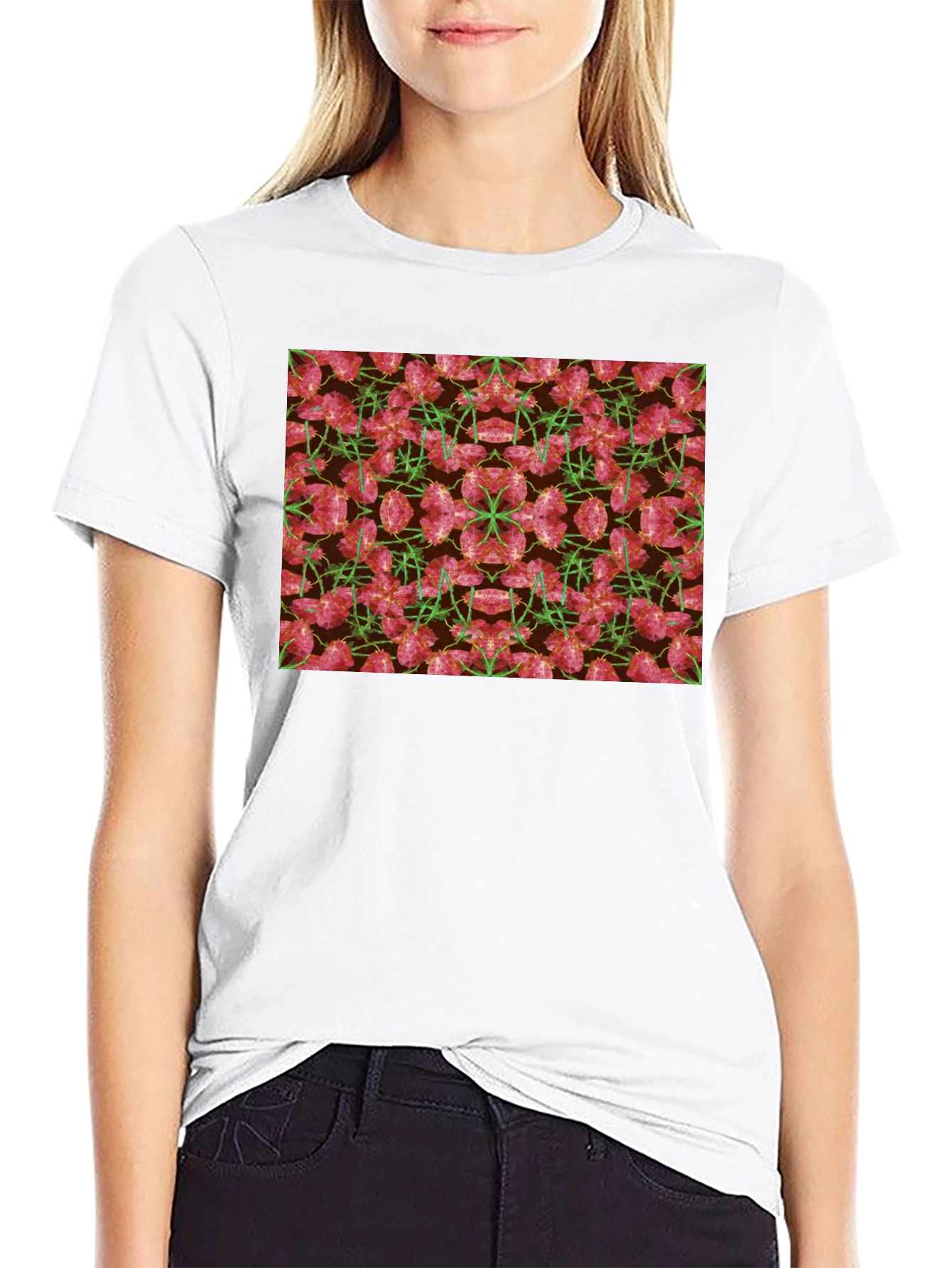 Floral Kaleidoscope Mens Black T-Shirt