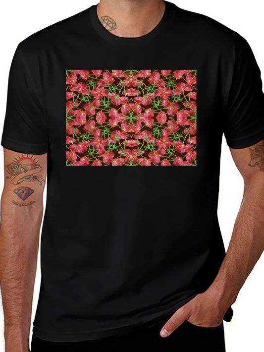 Floral Kaleidoscope Mens Black T-Shirt