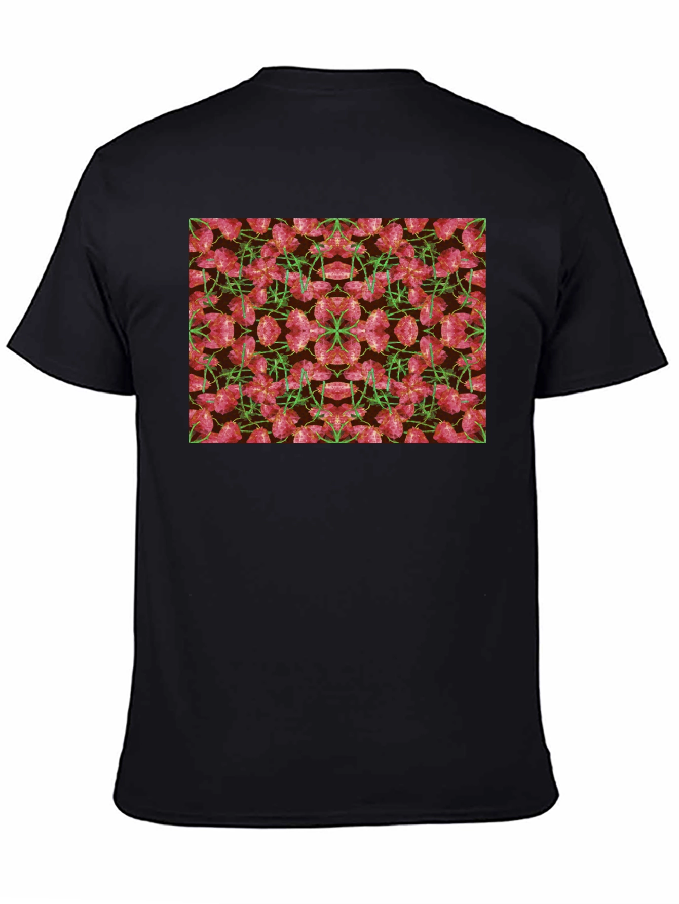 Floral Kaleidoscope Mens Black T-Shirt