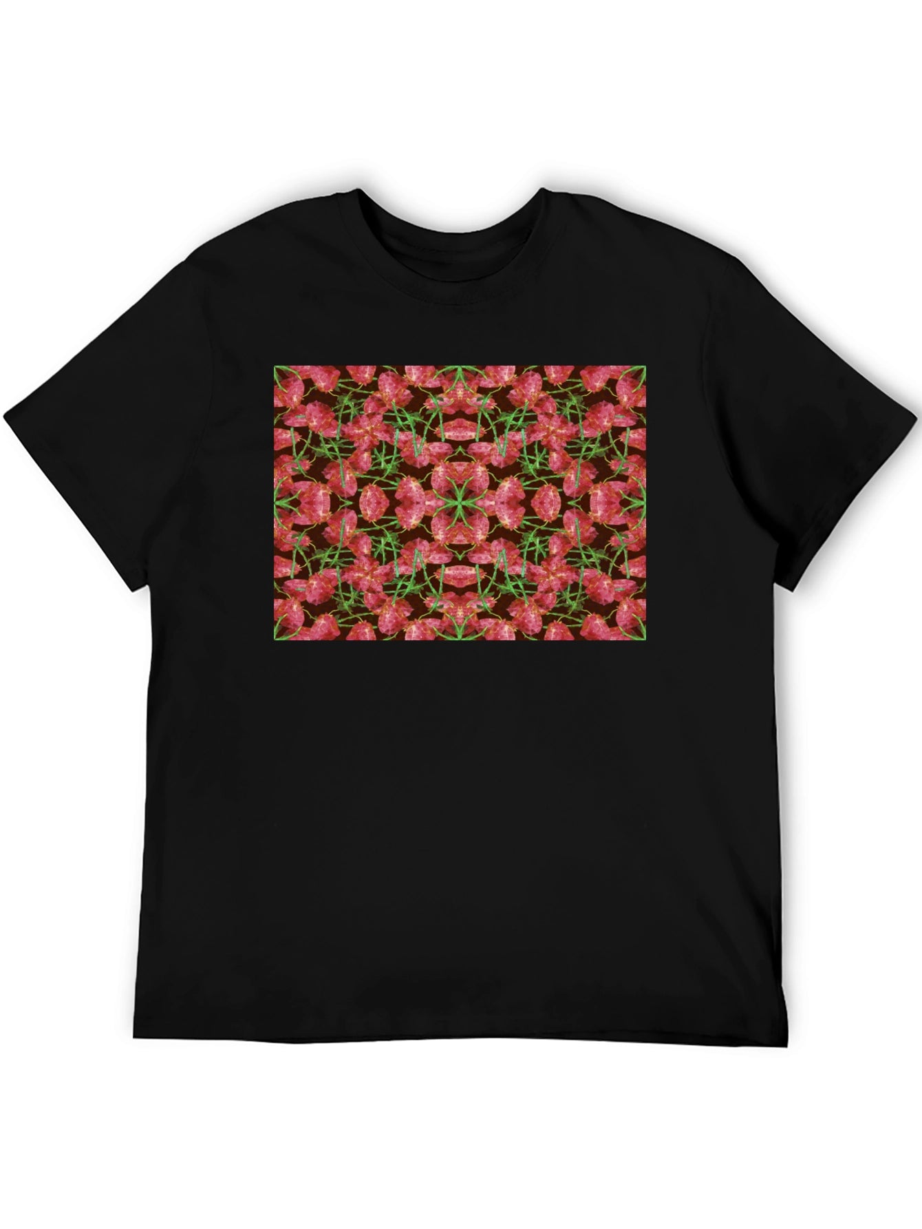 Floral Kaleidoscope Mens Black T-Shirt