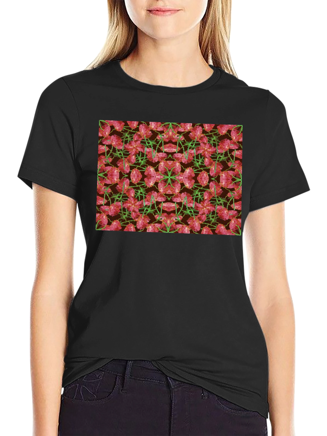 Floral Kaleidoscope Mens Black T-Shirt