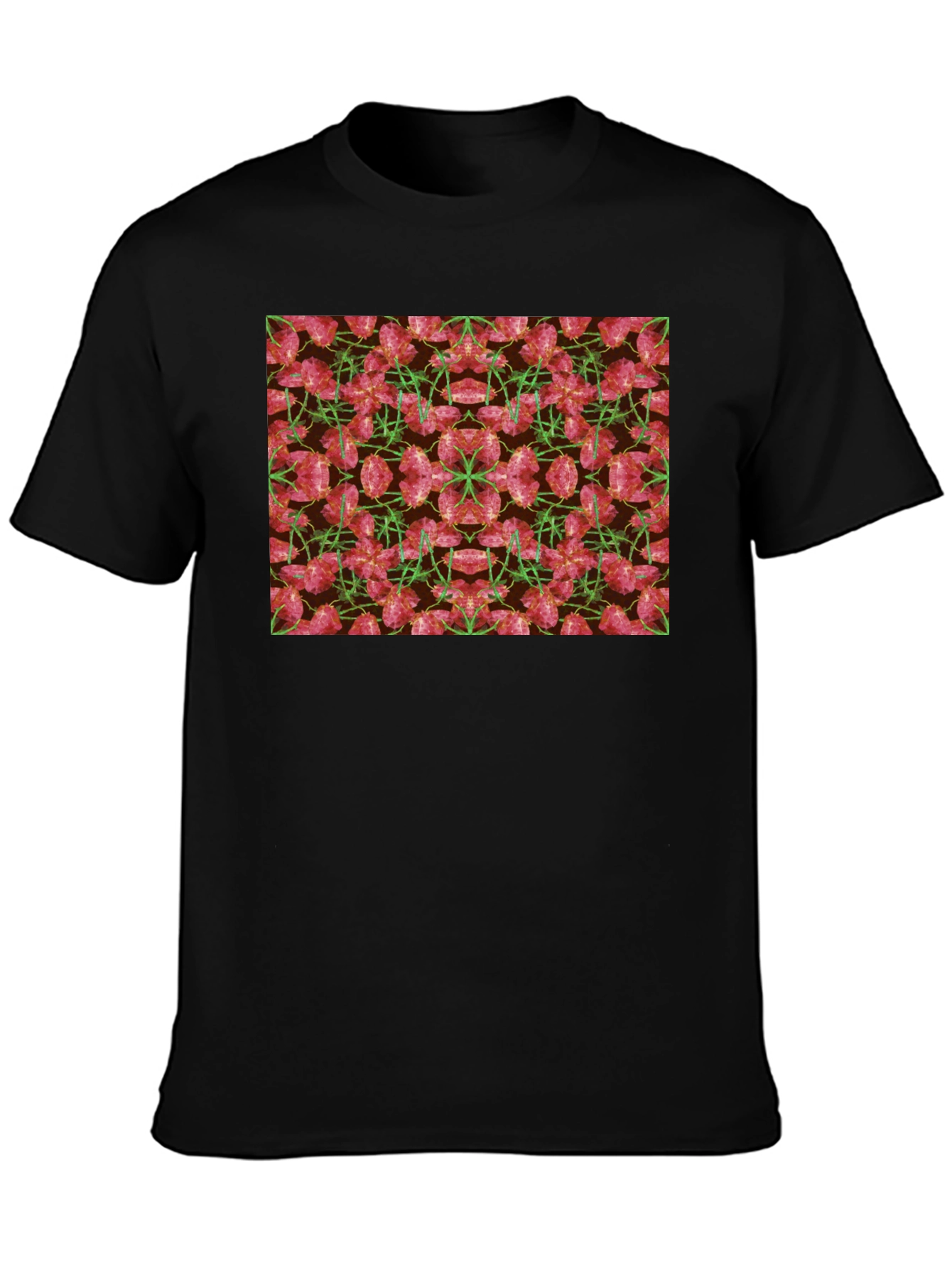 Floral Kaleidoscope Mens Black T-Shirt
